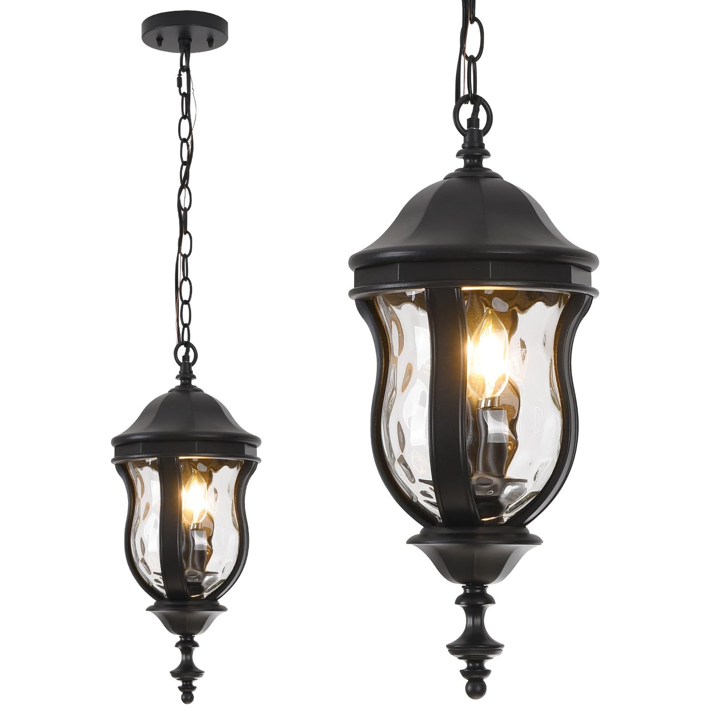 Smeike Large Outdoor Pendant Light Fixtures, 19.1'' Exterior Hanging Lantern Porch Light Adjustable, Black Hanging Lamp Farmhouse Exterior Chandelier Ceiling Mount for Entrance Patio