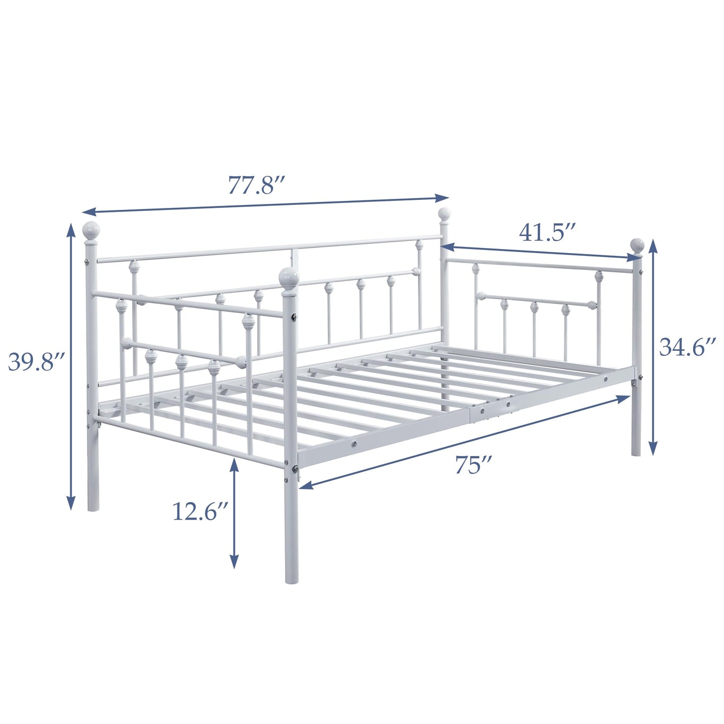 VECELO Daybed Frame,Twin Size Metal Platform Sofa Bed with Headboard，Heavy Duty Steel Slats Support for Living Room, Guest Room, Easy Assembly, White