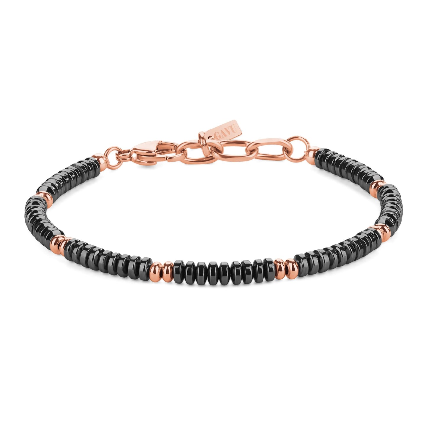 GAVU Crystal Jewelry, Stainless Steel Hematite Stone Beaded Bracelet for Men, Rosegold Bracelet for Men
