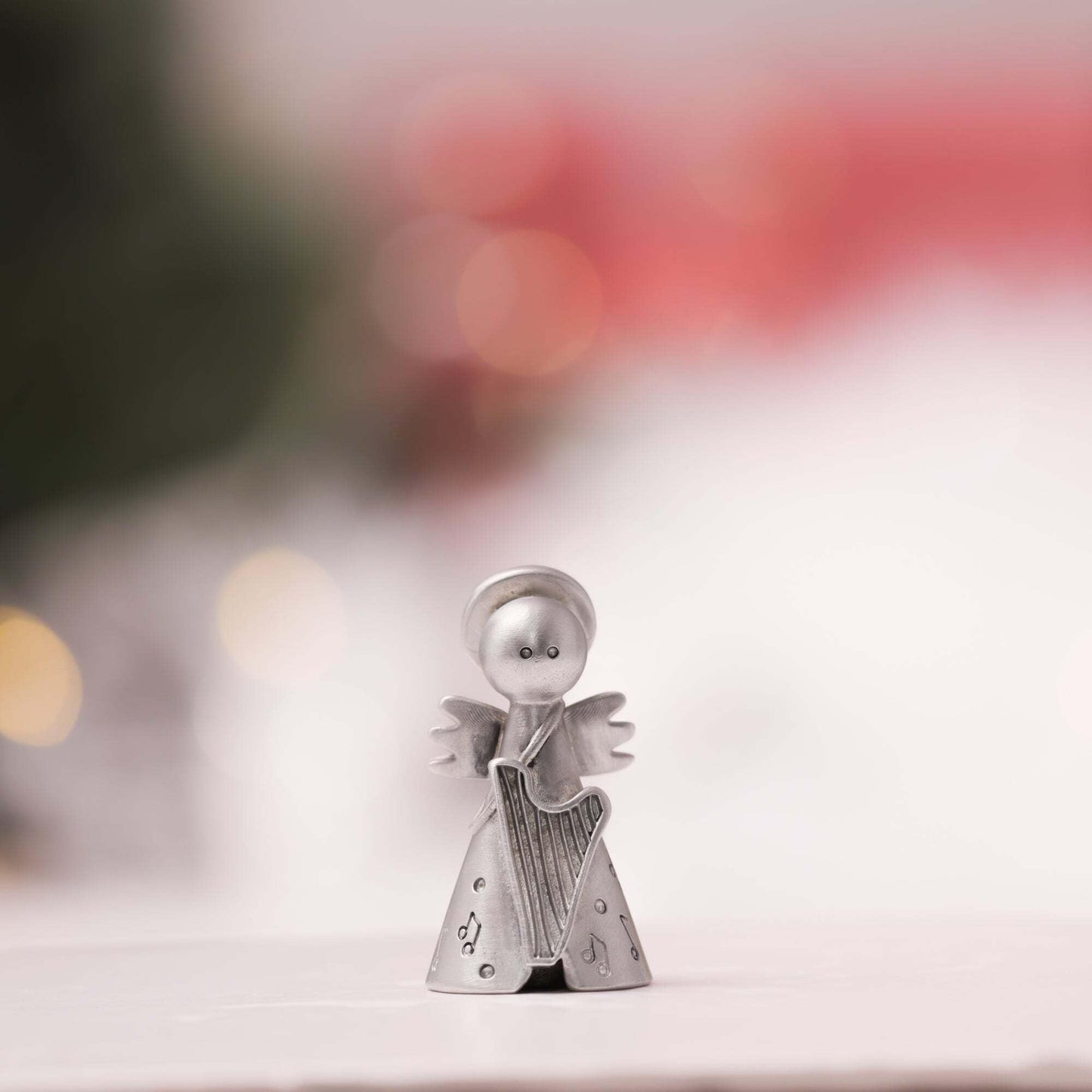 LISA LEONARD DESIGNS Pewter Angel with Harp Nativity Figurine Handmade Festive Miniature Ornaments Holiday Home Décor Christian Collectible Decoration Spiritual Christmas Scene Display Accent