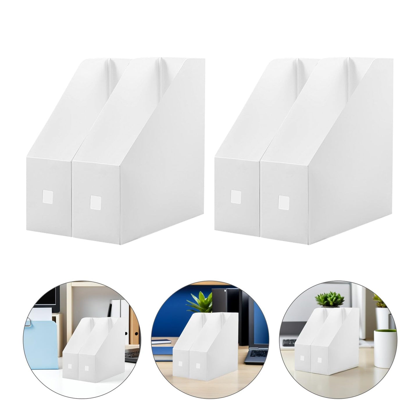 NOLITOY 2pcs Magazine File Holder, Book Bins, Modern White Rack, Plastic Folder Organizer for Desk, File Storage Rack Stand up for Office Catalog Reference
