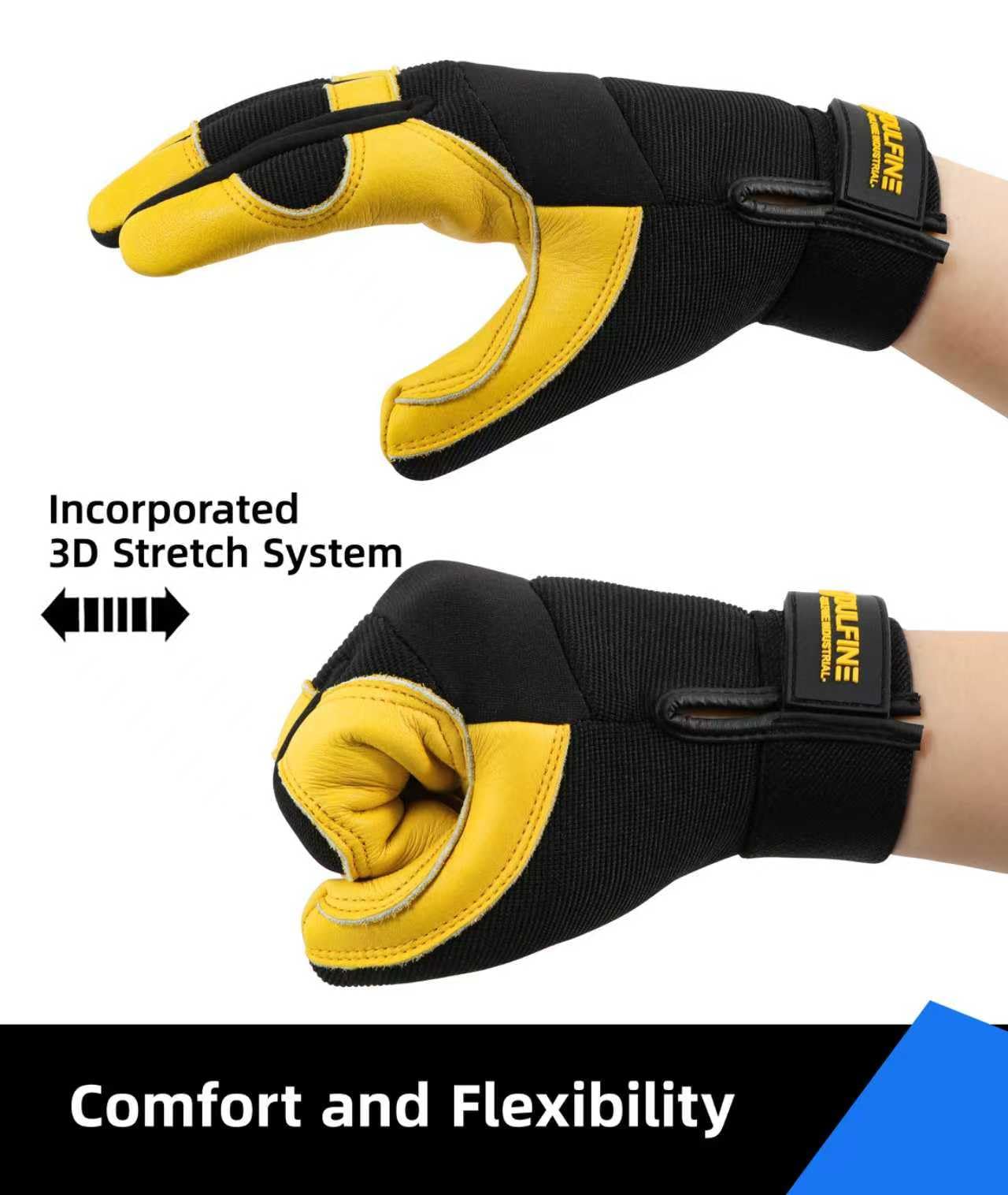 DULFINE Cow Leather Palm Mechanic Work Gloves for Men & Women,Flexible Breathable Fit-Padded Knuckles,Ideal for Construction Yardworks DIY