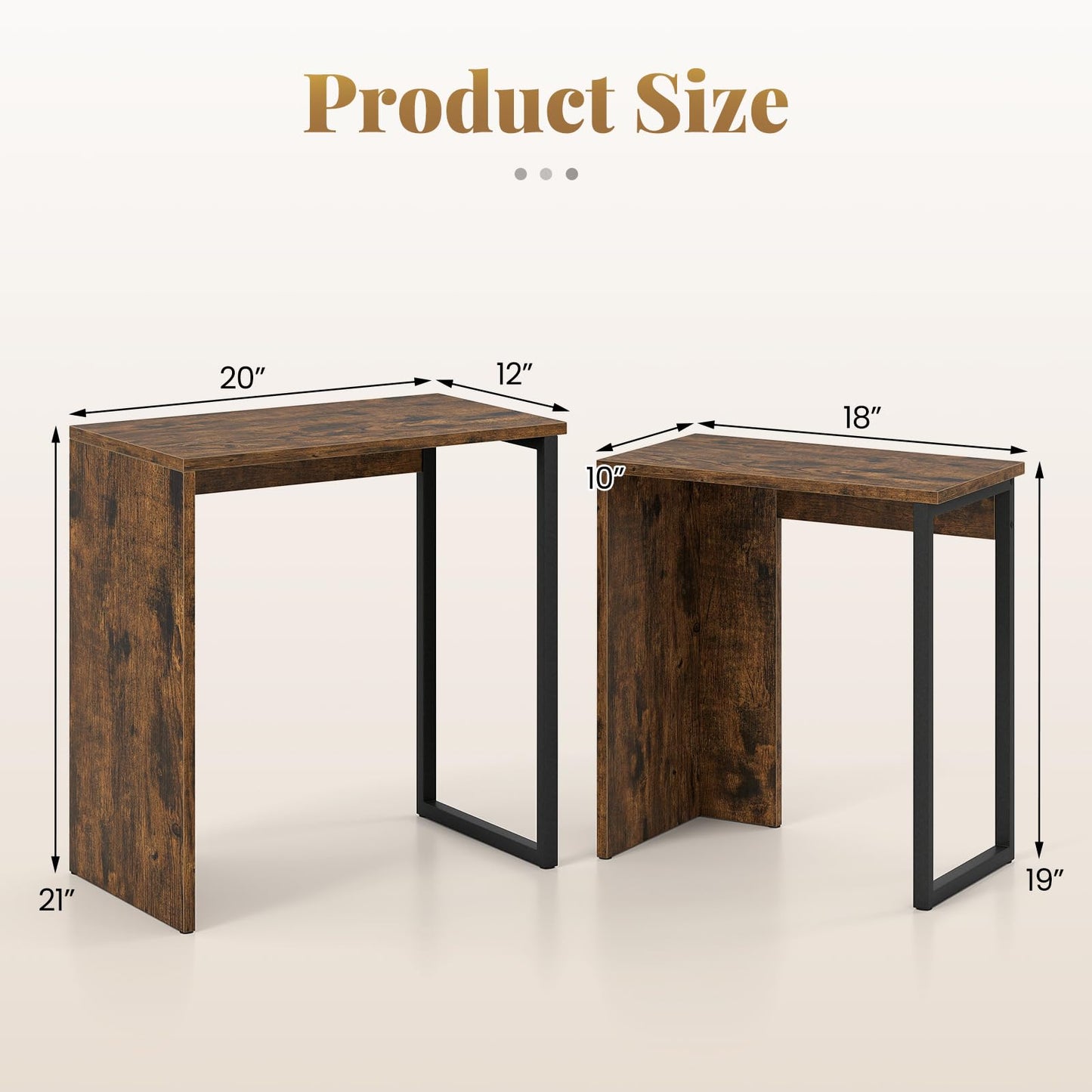 Giantex Nesting Coffee Table Set of 2, Rectangular Stackable Side Tables with Sturdy Metal Frames, Modern Nesting End Tables for Living Room, Bedroom, Rustic Brown
