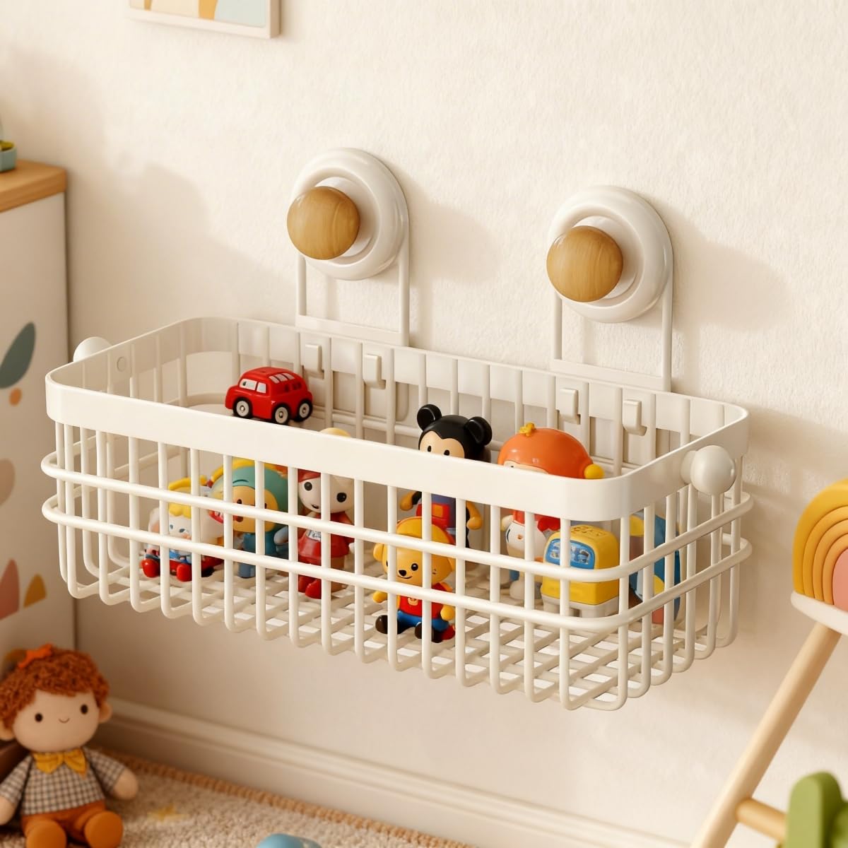 XIKEMADI Drill-Free Wall Mount Storage Basket, 11"x4.6"x3.9" Adhesive Mount Organizer for Kitchen & Bathroom, Waterproof Cotton Facial Tissue Holder for Counter (Black)