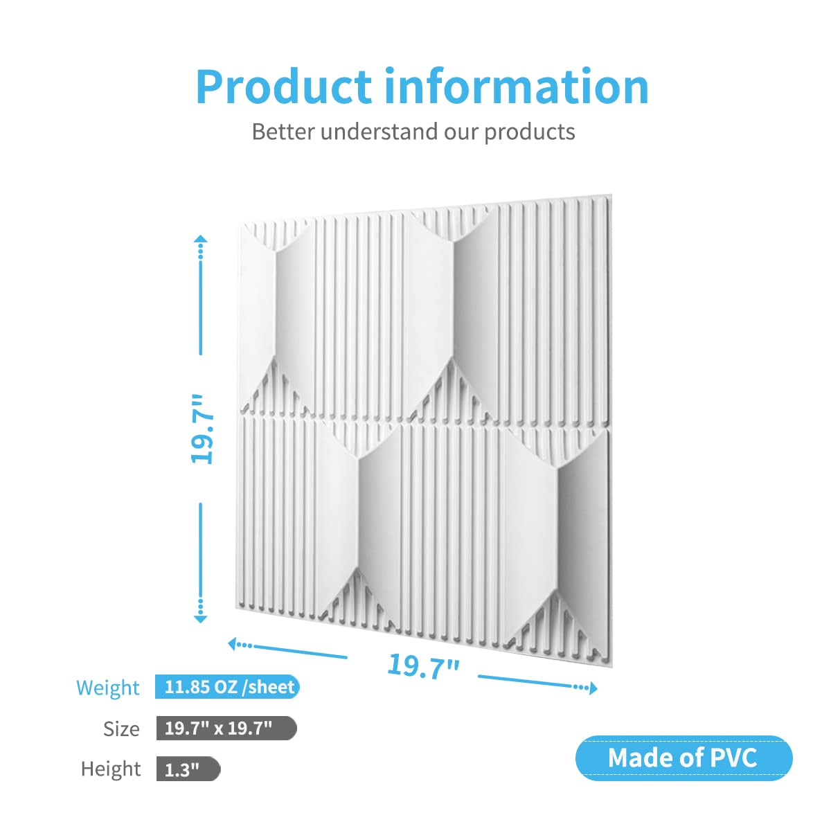 Art3dwallpanels PVC 3D Wall Panel for Interior Wall Décor, 19.7" x 19.7" Wall Decor PVC 3D Wall Panels, 3D Textured Wall Panels, Pack of 12 Tiles, White