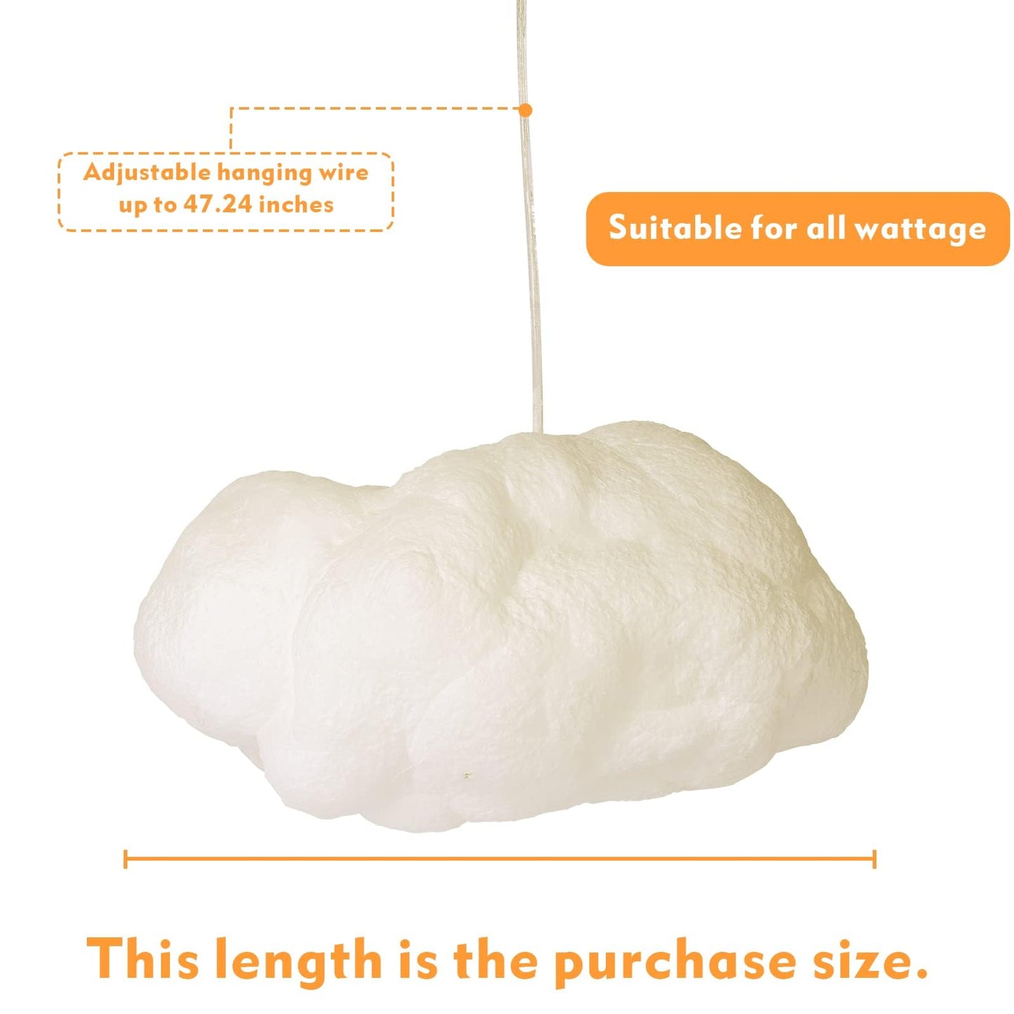 Funteam Modern Floating White Cloud Pendant Hanging Light Nordic Cotton Ceiling Light Fixture Girls Children's Living Room Bedroom Hotel Lobby Restaurant Clothing Store Chandelier (15.7Inch)