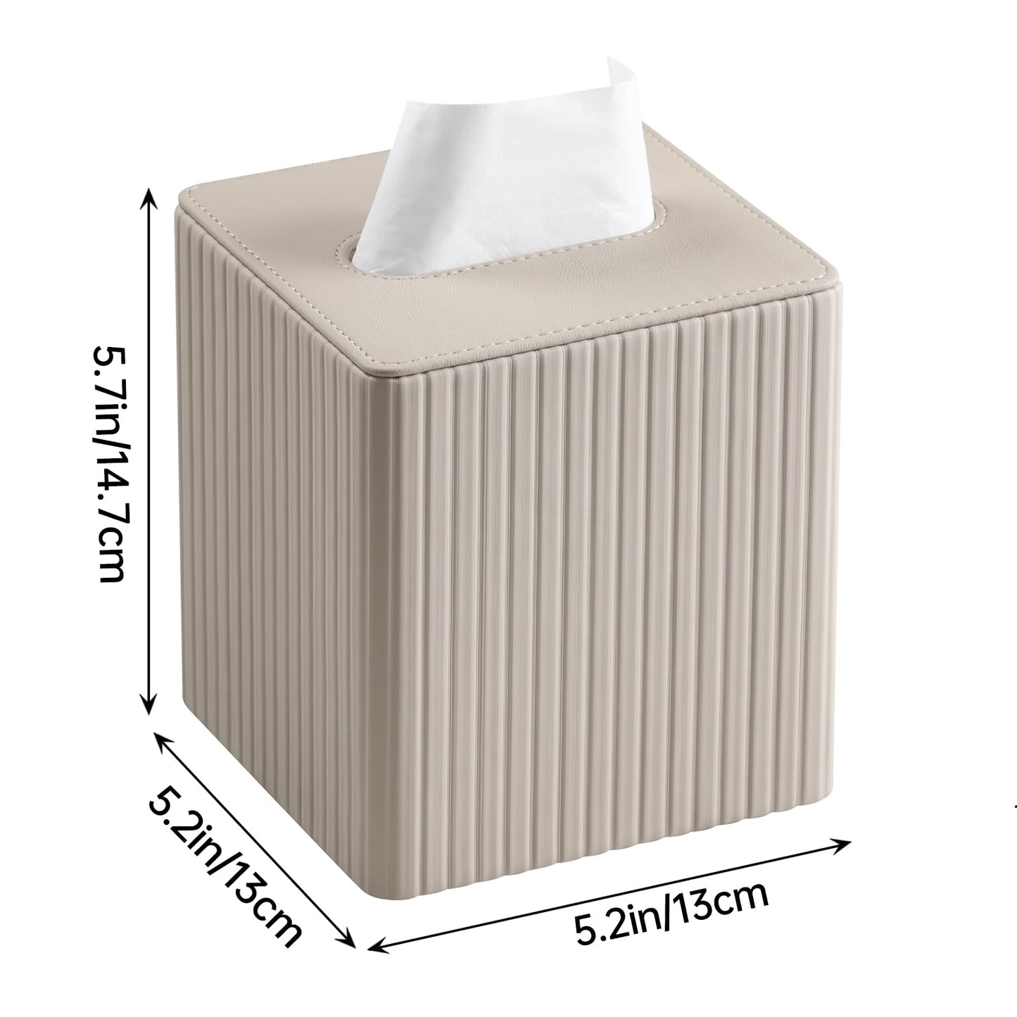 MEIBOOCH PU Leather Tissue Box Cover Square Tissue Box Holder with Magnetic Closure (Beige Stripe)