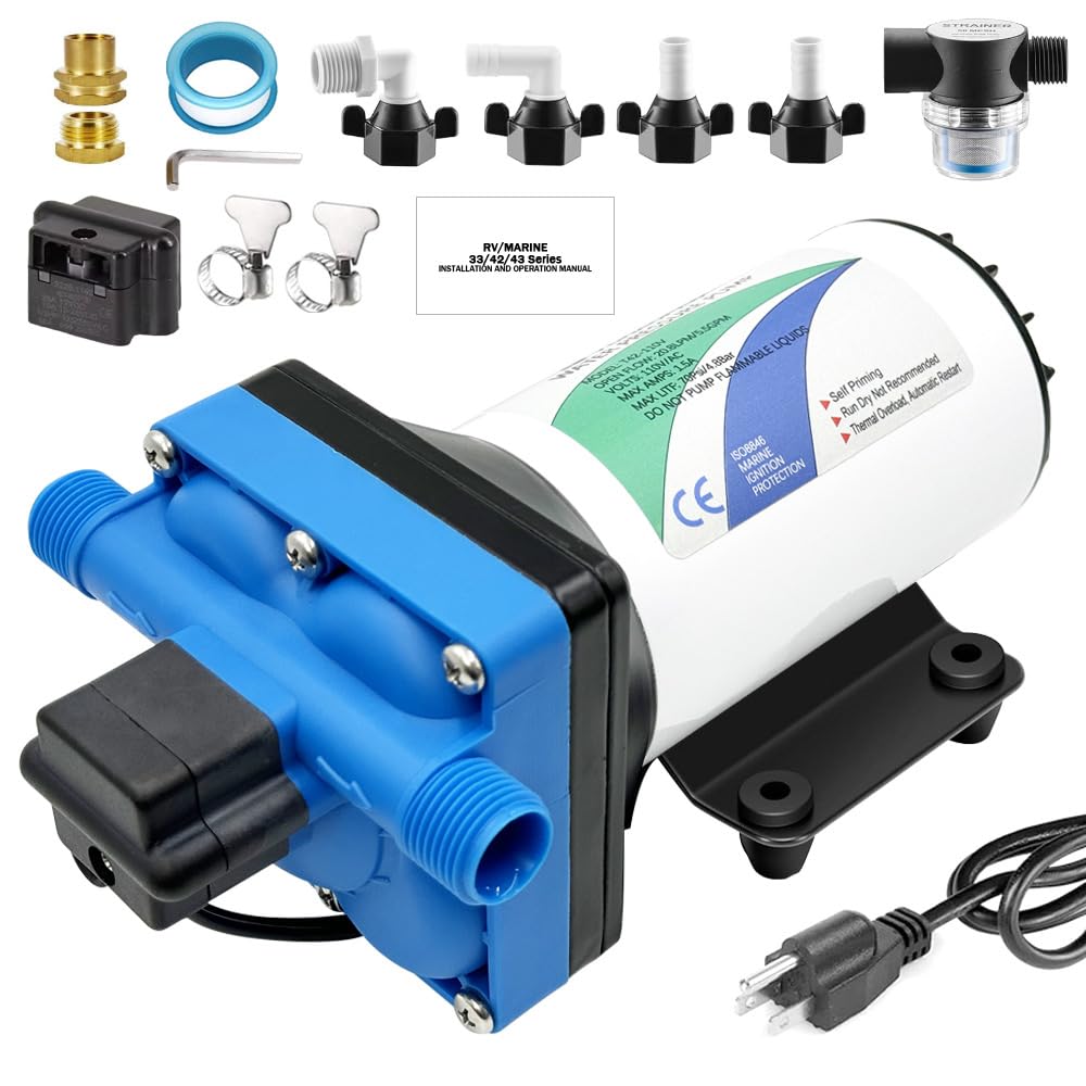 110V AC electric high-pressure self-priming diaphragm pump, Equipped with pressure switch，5.5GPM, 70Psi, for RV Marine Yacht Lawn Garden