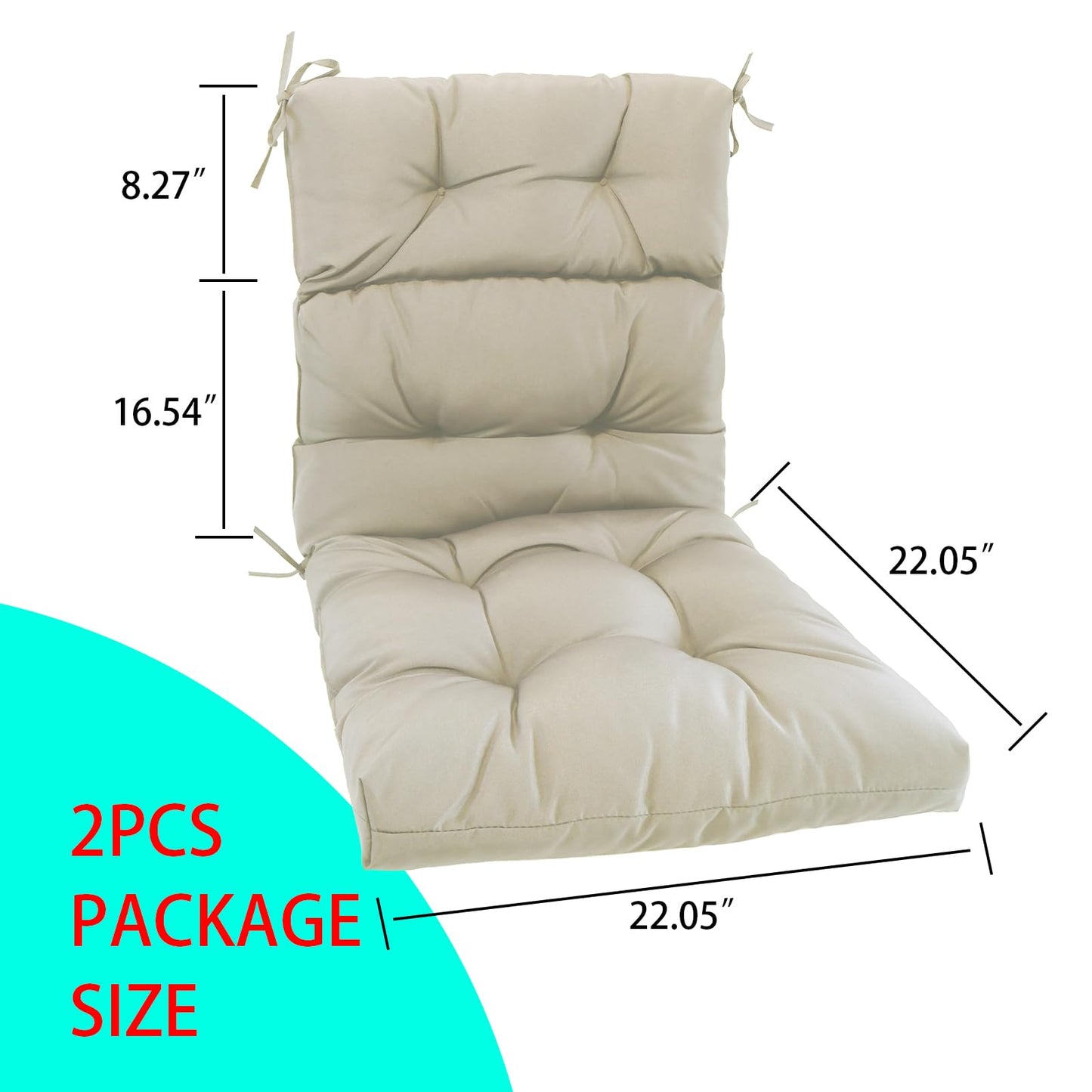GarPad Outdoor Indoor High Back Patio Chair Cushions 22 * 22 in Tufted Outdoor with Ties, Seat Back Chair Cushion for Adirondack Rocking Patio Furniture-Creaw Set of 2