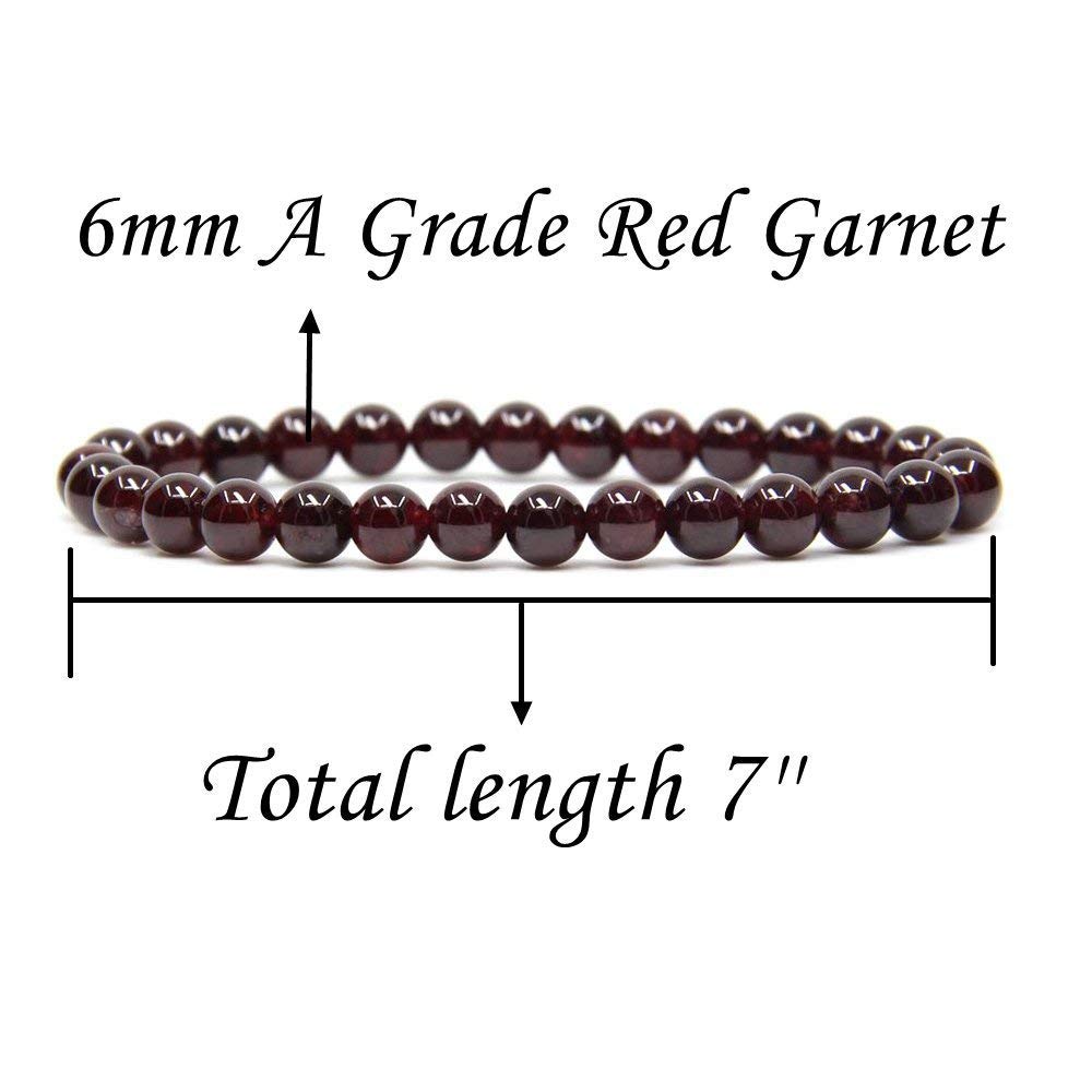 Angelstones Handmade Natural Red Garnet Healing Gemstone 6mm Round Beads Stretch Crystal Bracelet 7 Inch Unisex