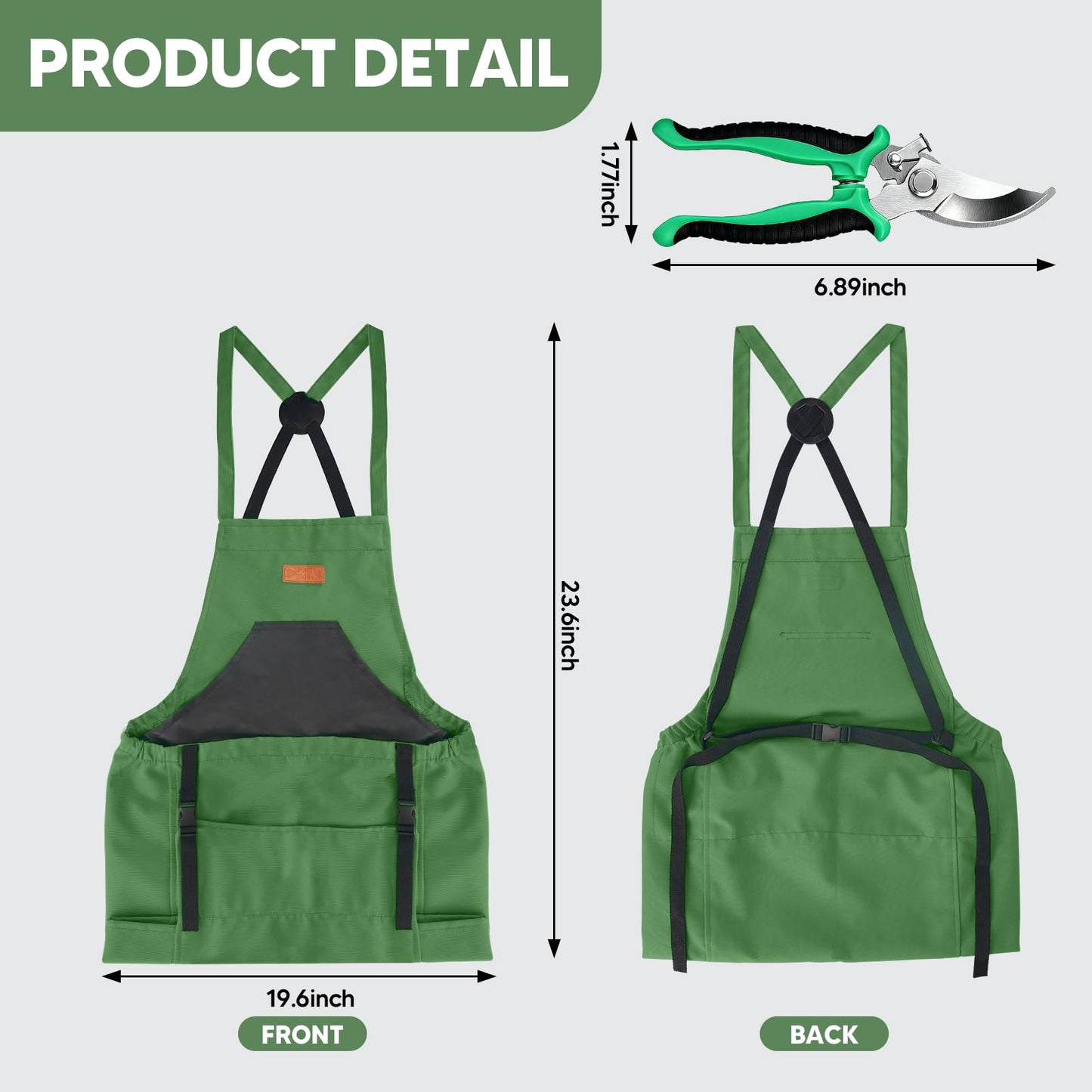 LIBKUR 3Pcs Gardening Apron Kit, Waterproof Harvest Apron with Multi-Pocket & Adjustable Cross Strap, Pruning Shears & Non-Slip Gloves for Harvesting & Gardening for Men Women(Army Green)