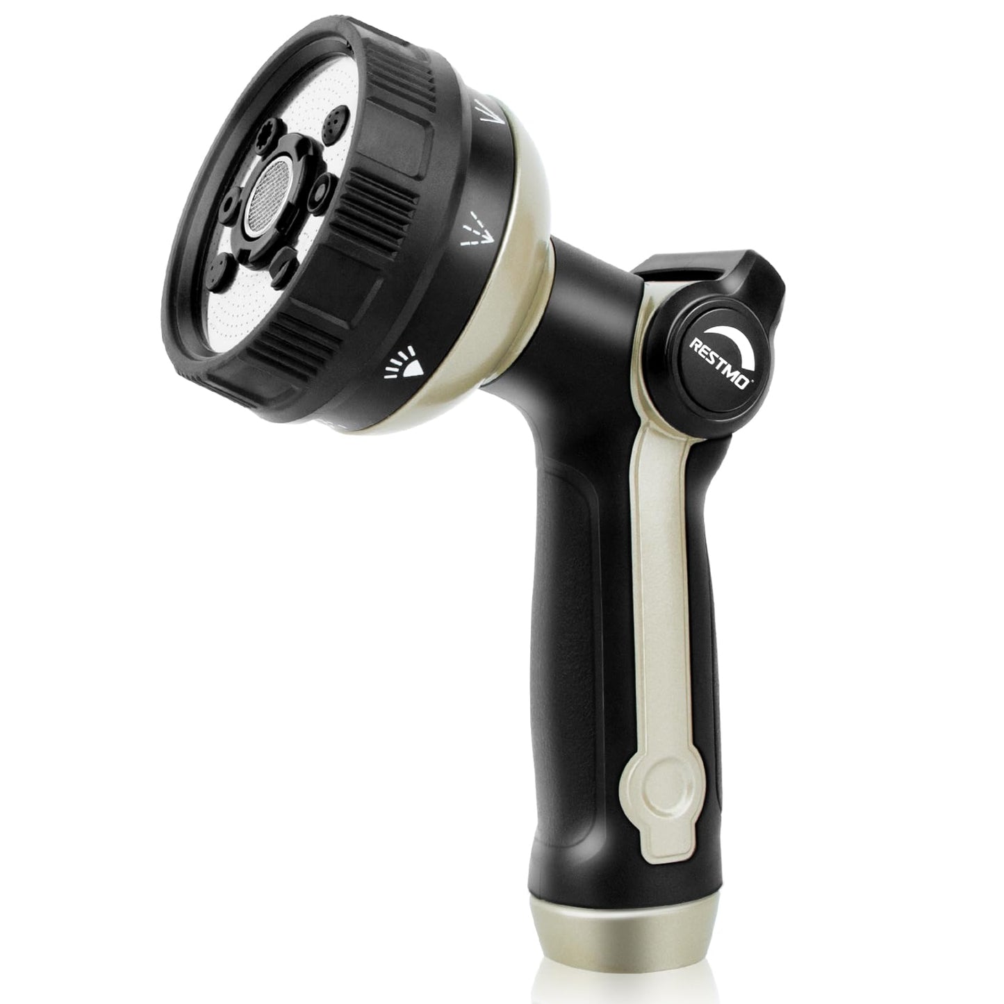 RESTMO Full Shower Hose Nozzle, Metal Spray Nozzle for Garden Hose, 8 Spray Patterns, Water Hose nozzle with Thumb Control, Ideal for Outdoor Lawn & Plant Watering, Car & Pet Washing, Bronze