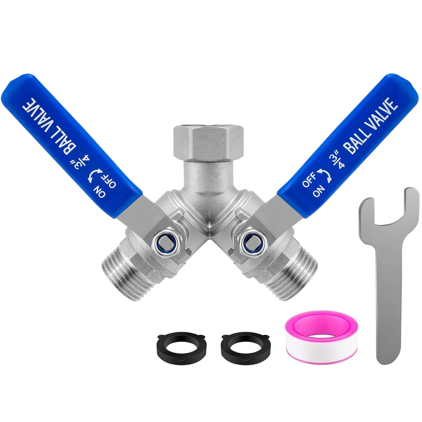 Garden Hose Splitter, 304 Stainless Steel 2 Way Hose Splitter with Long Handle, Heavy Duty Hose Y Spigot Splitter with Shutoff Valves, 3/4" GHT Thread Outdoor Faucet Splitter