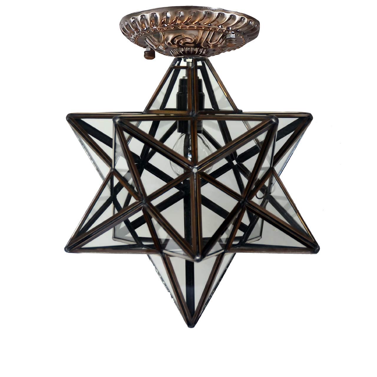 Bieye L10821 12-inch Moravian Star Tiffany Style Stained Glass Semi Flush Mount Ceiling Fixture, Suitable for Decorating Room (Clear Glass)