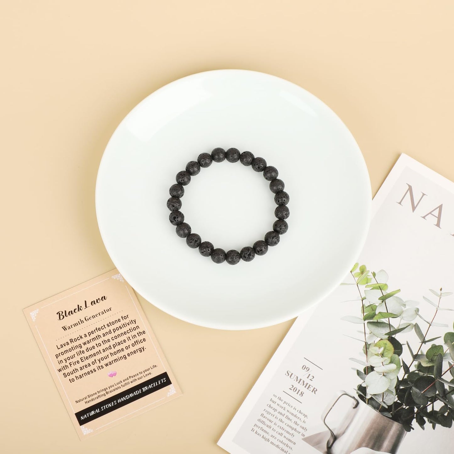 AD Beads Handmade Gemstone Stretch Elastic Bracelet Crystal Healing Reiki Nature's Beauty and Spiritual Essence Unisex (10mm, Black Lava (Warmth Generator))
