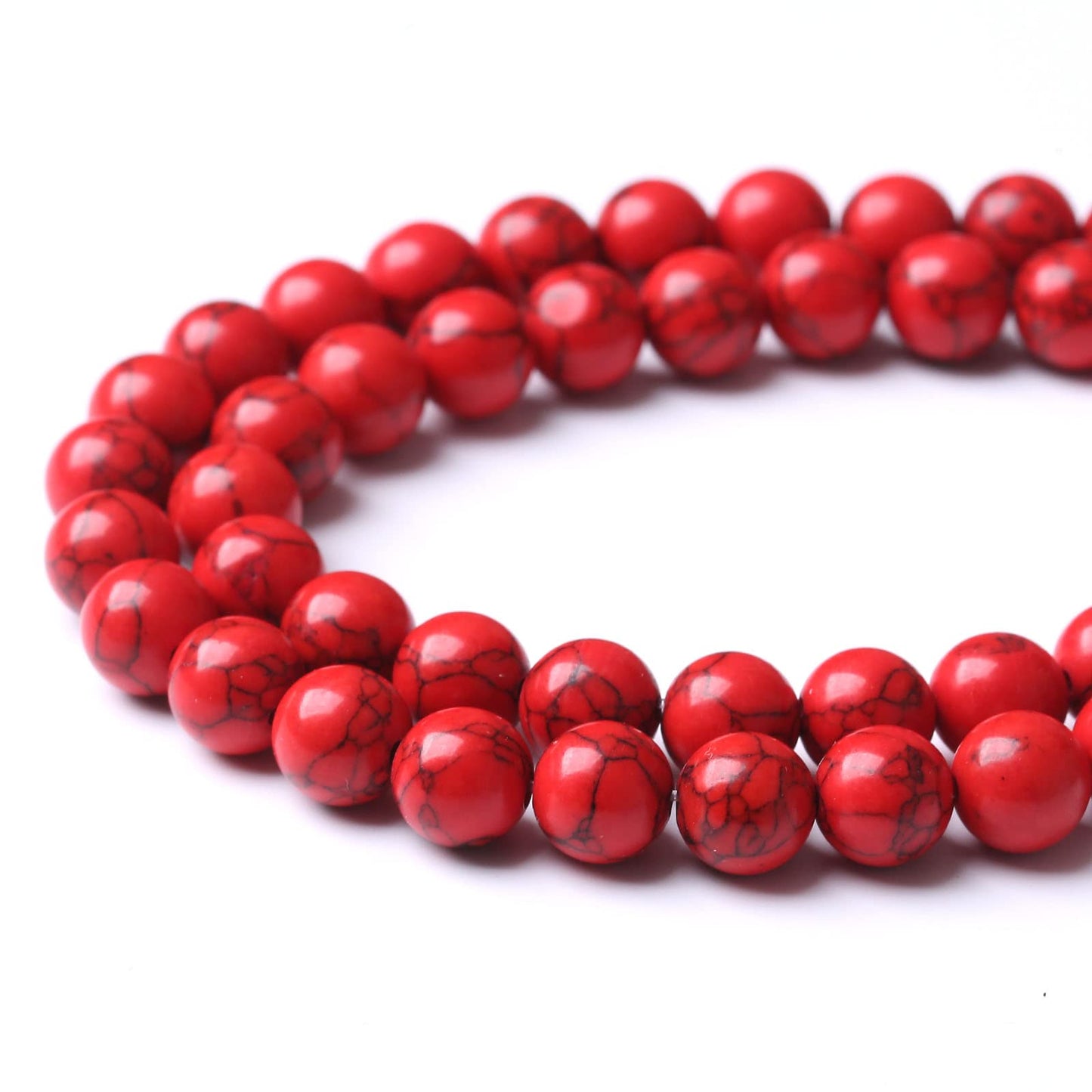 60PCS 6MM Red Turquoise Beads with Mother-of-Pearl Round Loose Beads for Jewelry Making 15