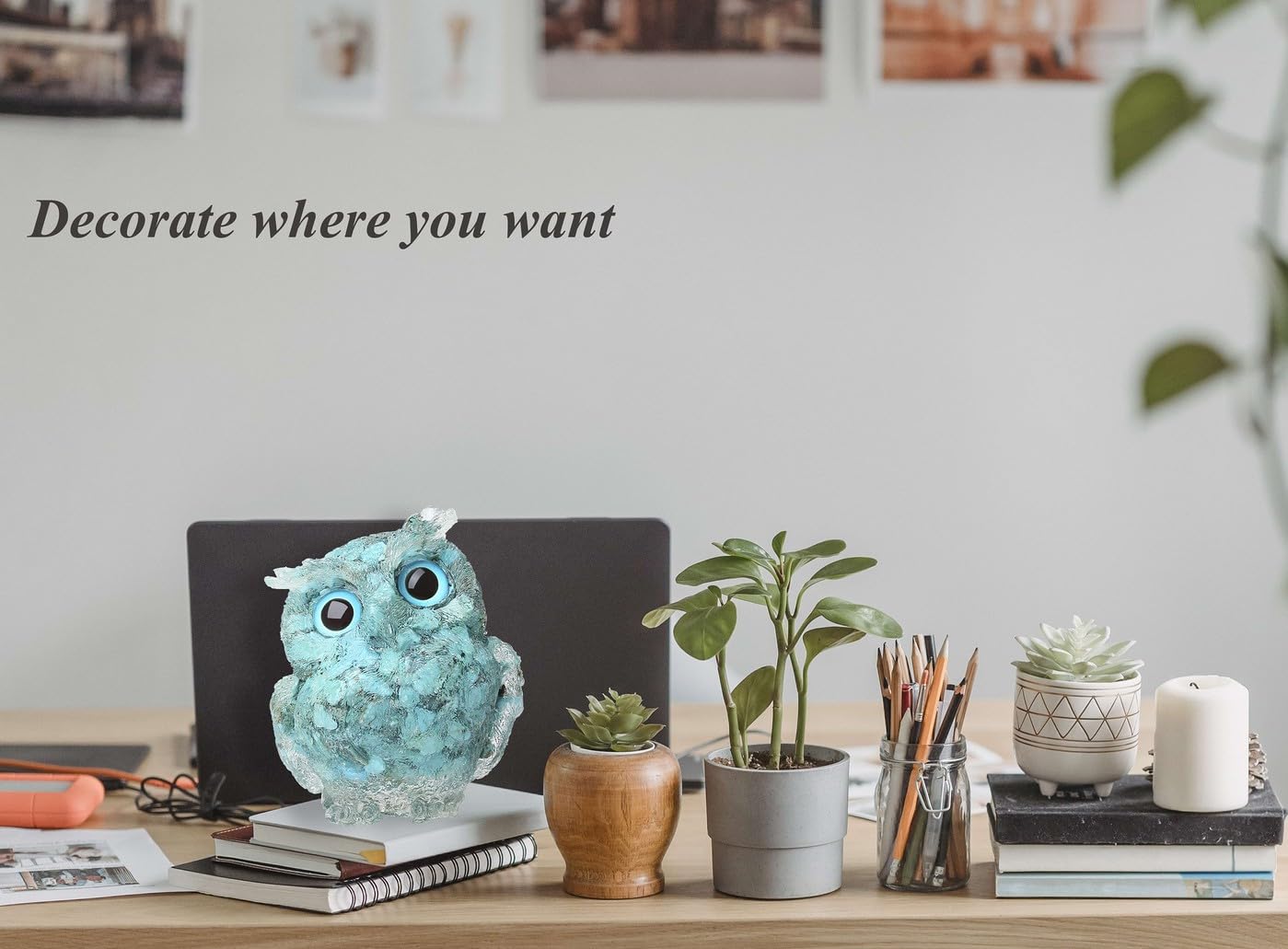 LAIDANLA Turquoise 2.4" Owl Statue Natural Healing Crystal Cute Owl Animal Figurine Pocket Sculpture Reiki Spiritual Energy Gemstone Home Office Room Desk Decor Gifts for Women Men