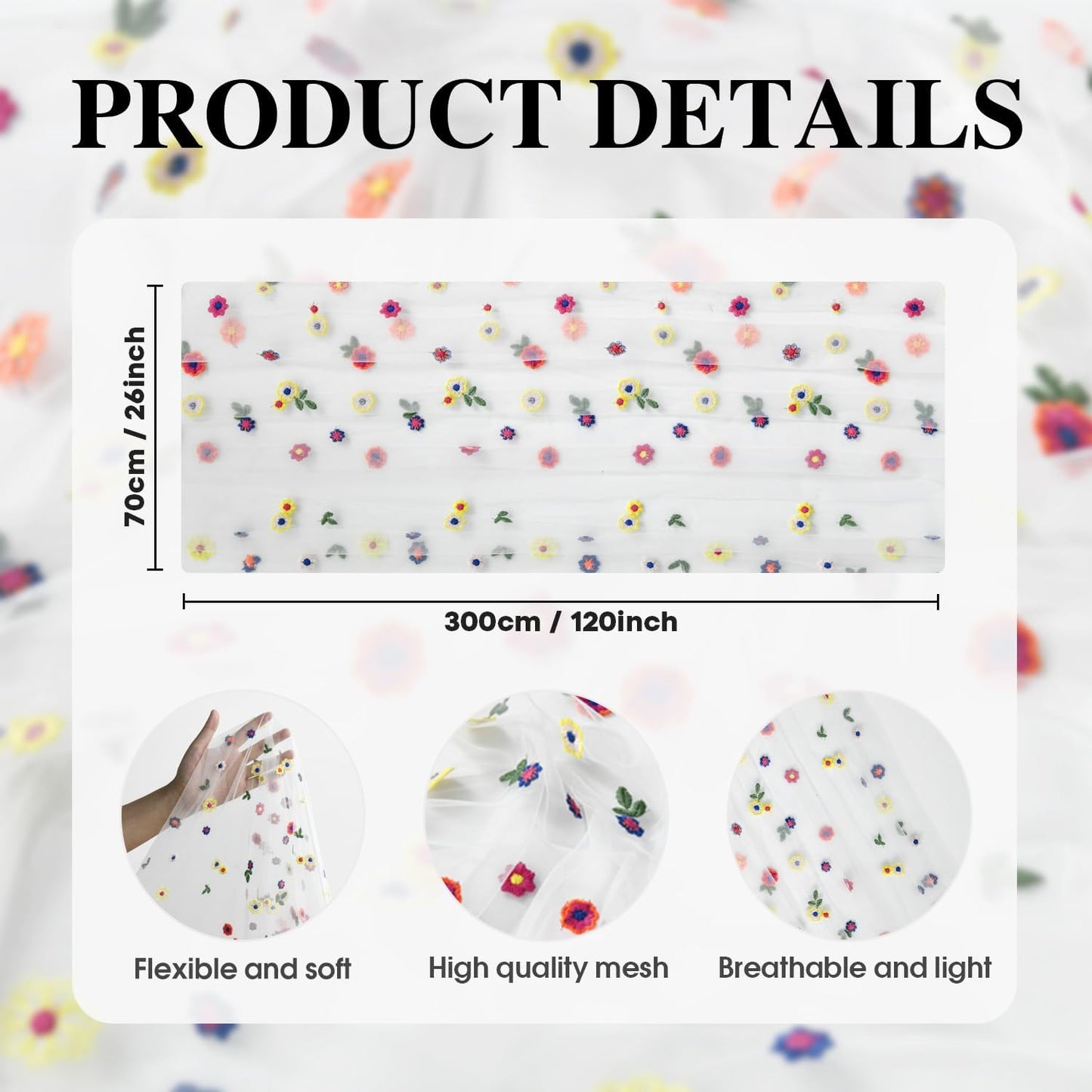 Artoid Mode Embroidery Daisy Gauze Table Runner 120 Inch 10FT, Seasonal Sheer Kitchen Dining Holiday Wedding Birthday Table Decor for Home Party
