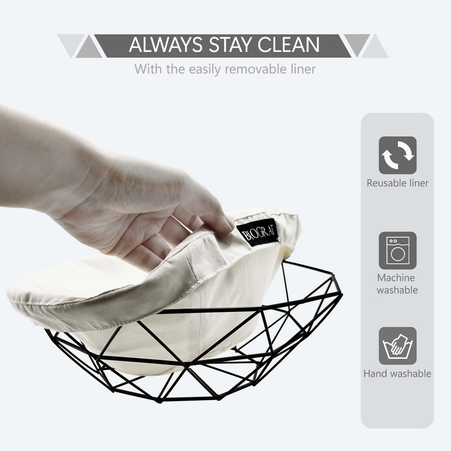 BIOGRAT® Metal Bread Serving Basket for Table with Liner Cloth, Ø 10.43 inches 1 Pcs