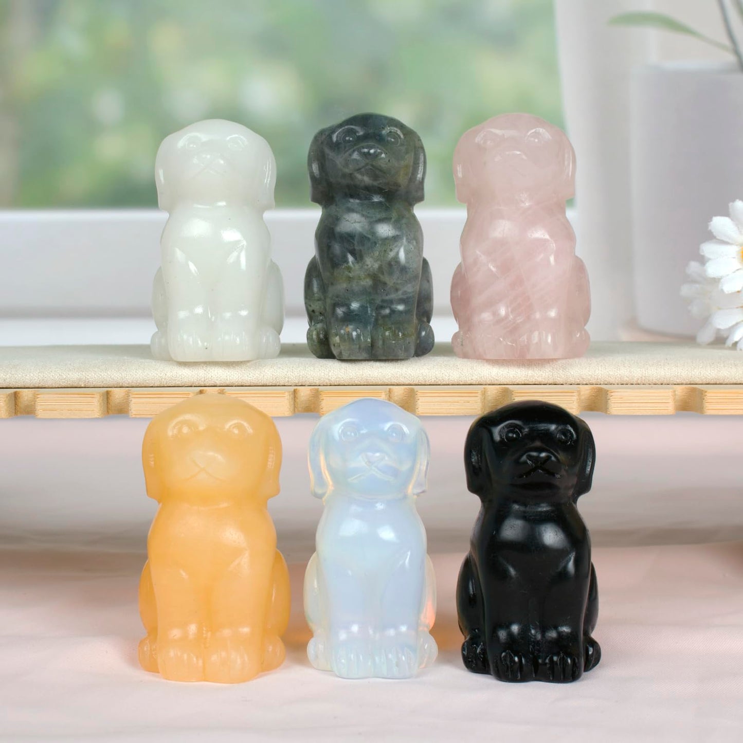 Hand-Carved Natural Crystal Dog Sculpture for Spiritual Healing Energy Stone,Feng Shui Wealth Protection Figurine, Home,Office Desk Decor,Unique Gift for Pet Lovers,Birthday. (White Marble Dog)
