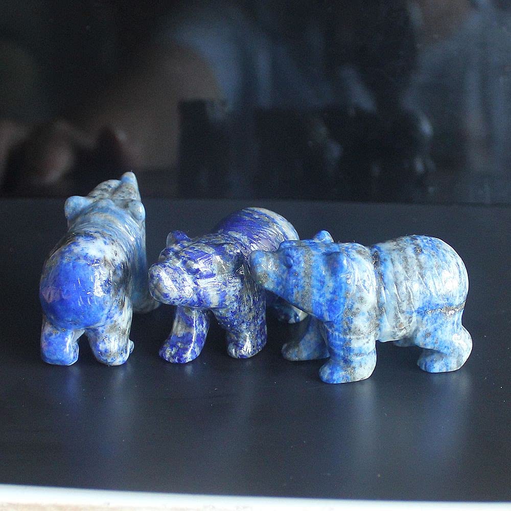 HLbshi Hand Carved Gemstone Lapis Lazuli Crystal Bear Figurine Animal Statue Carving Office Home Decor Collections 2'' (Natural Lapis)