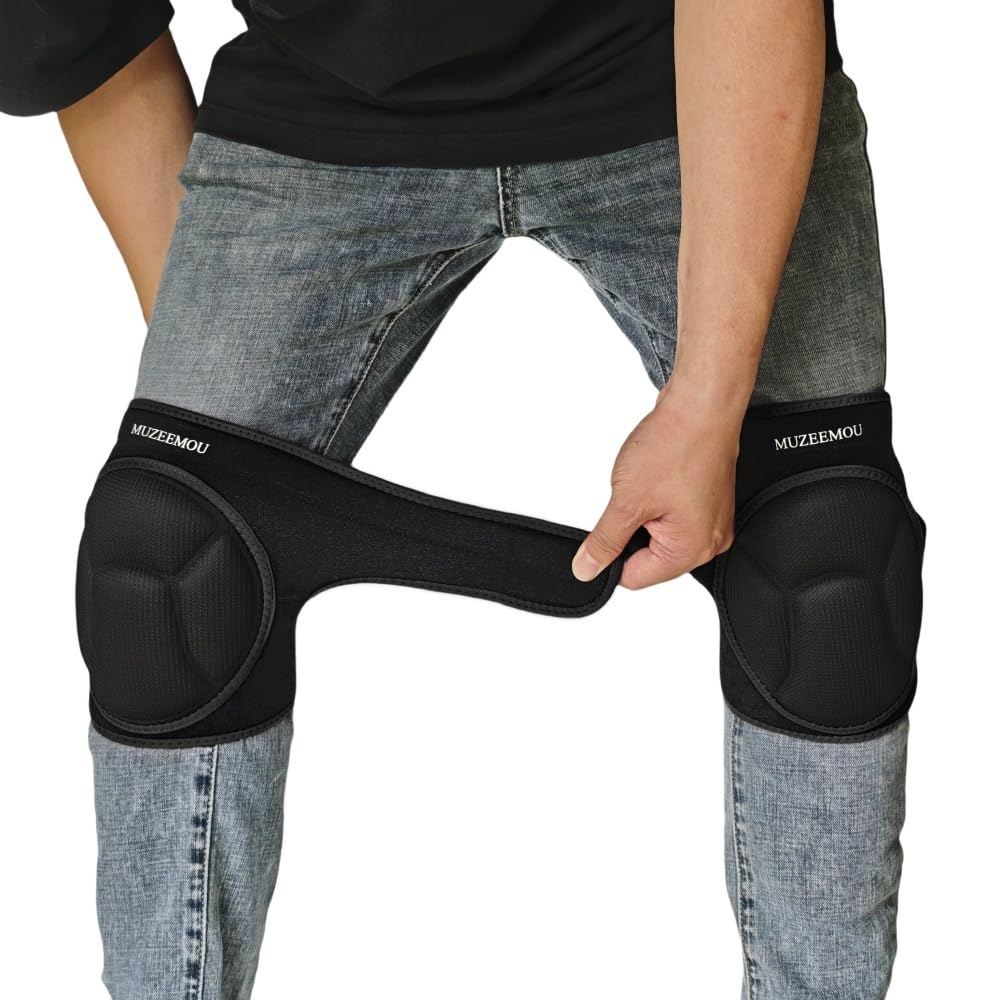 MUZEEMOU Knee Pads for Gardening,Flooring - Thick EVA Foam Cushion, Non-Slip Silicone & Adjustable Straps (S/M/L), Breathable Unisex Garden Kneeling Pad with Extended Comfort