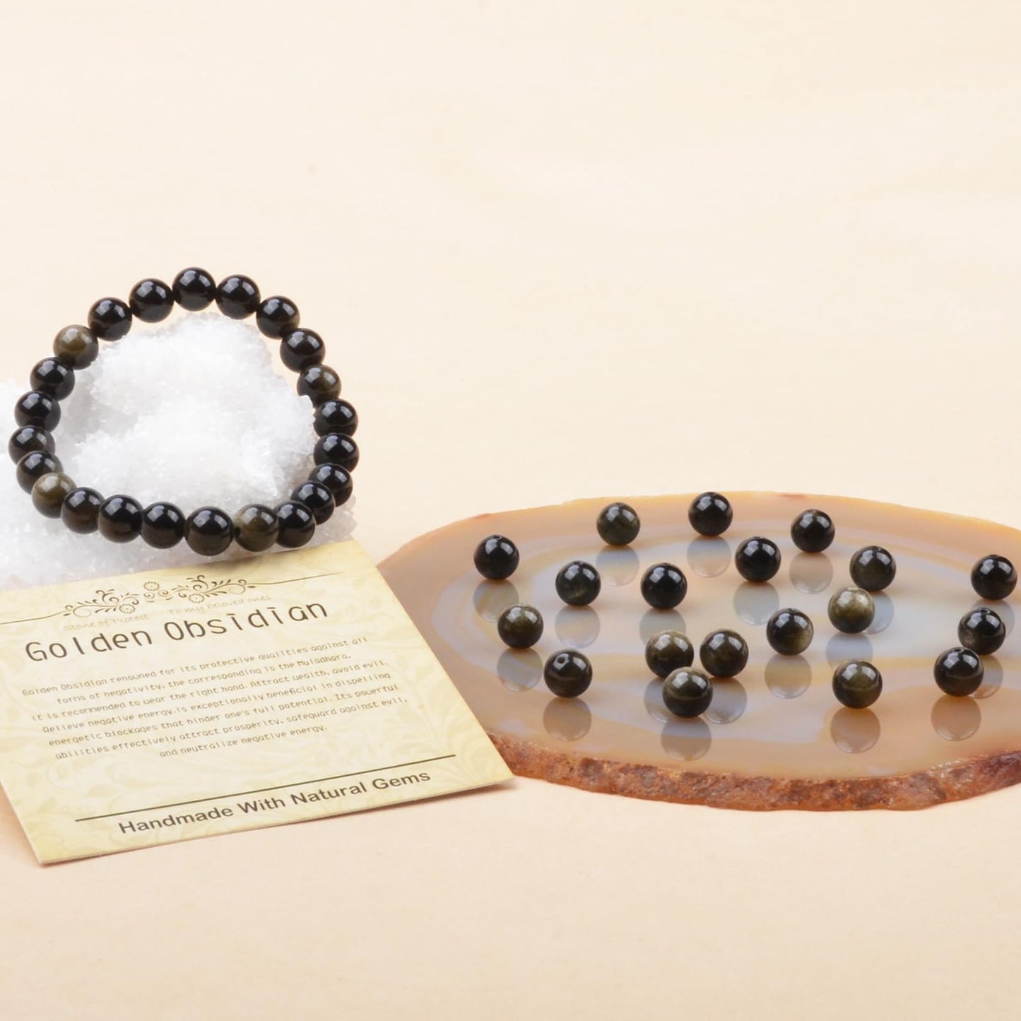 CHCCOYE 6mm Natural Healing Gemstone Bracelet Handmade Yoga Stretch Elastic Bracelet Stress Relief Crystal Jewelry for Men and Women (6mm, Golden Obsidian)