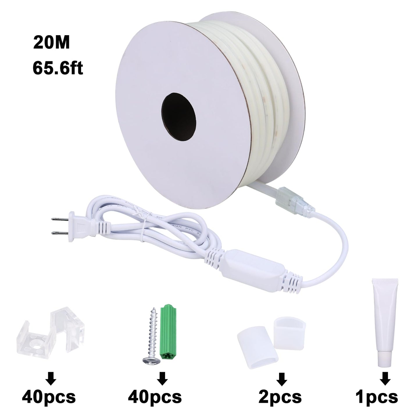 BENLUN AC 110V COB LED Strip Lights Outdoor Waterproof 65.6ft, 6000K Cool White Super Bright 200W CRI 90+ LED Rope Light, IP65 Flexible Cuttable, for Bedroom Garden Commercial House