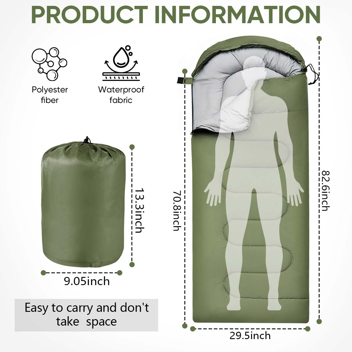 OBTANIM Sleeping Bags Portable Waterproof Camping Sleeping Bag for Adults Kids 4 Seasons Cold Weather or Warm Backpacking Hiking Travel Indoor Outdoor Use (Green)