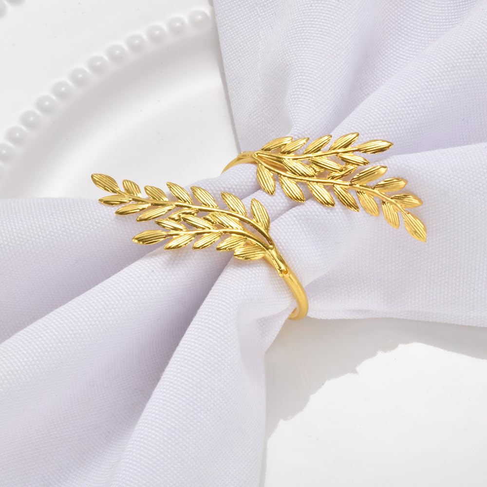 14K Gold Napkin Rings Set of 12,Metal Gold Leaf Napkins Rings Holder Buckles for Thanksgiving Christmas Napkin Rings for Wedding,Banquet,Party Dinner Table Decor