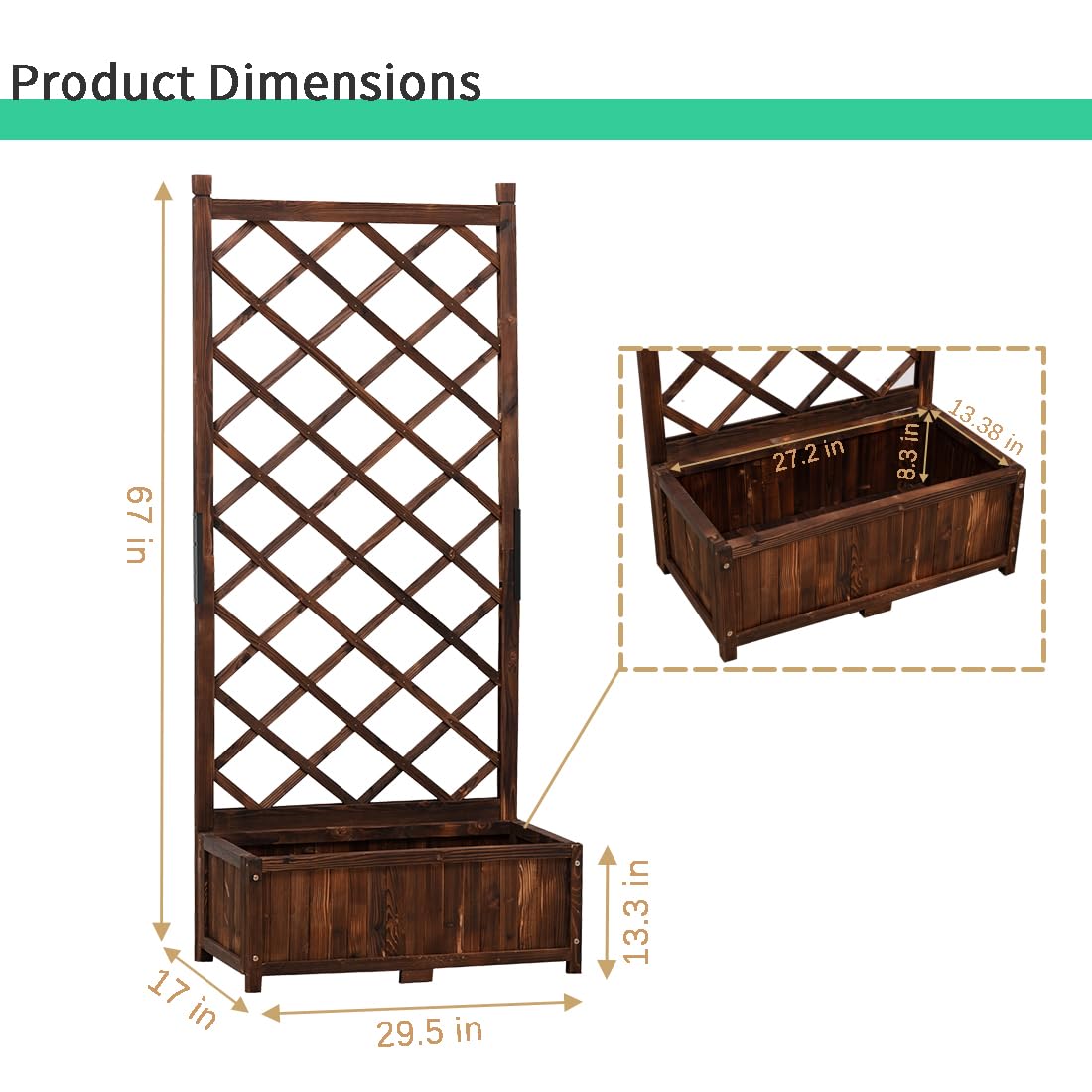 Anraja Raised Garden Bed with Trellis Wooden Planter Box Set of 2 Outdoor Wood Compact Privacy Screen for Climbing Plant Flower Patio Tomato Vegetable Herb Balcony Porch 29.5" L x 17.0" W x 67.0" H