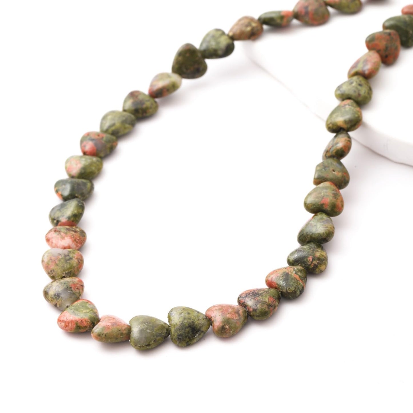 Natural Heart Shaped Unakite Stone Beads 10mm Loose Crystal Healing Beads for DIY Necklace Bracelet Making Gemstone Craft Supplies