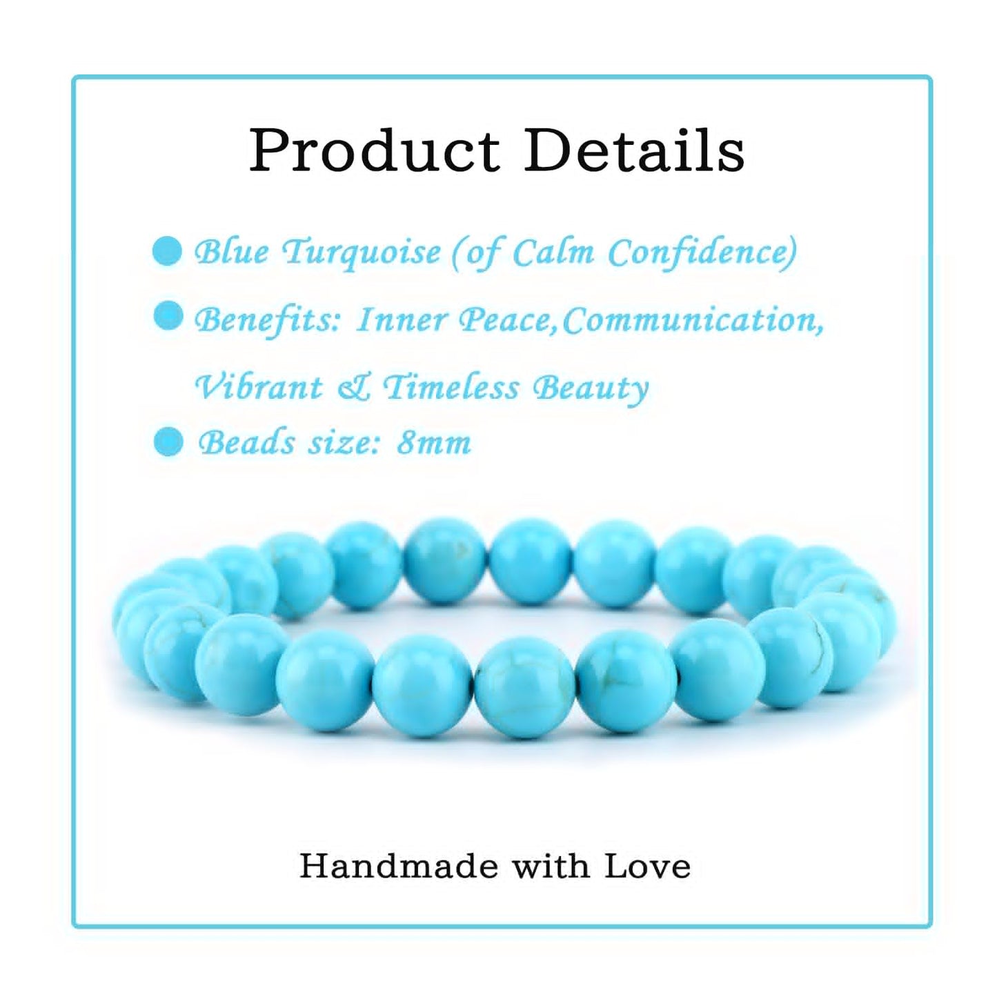 Bymitel 8mm Blue Turquoise - Handmade Reiki Gemstone Stretch Bracelet, Natural Beauty & Spiritual Essence, Crystal Healing for Unisex Adults