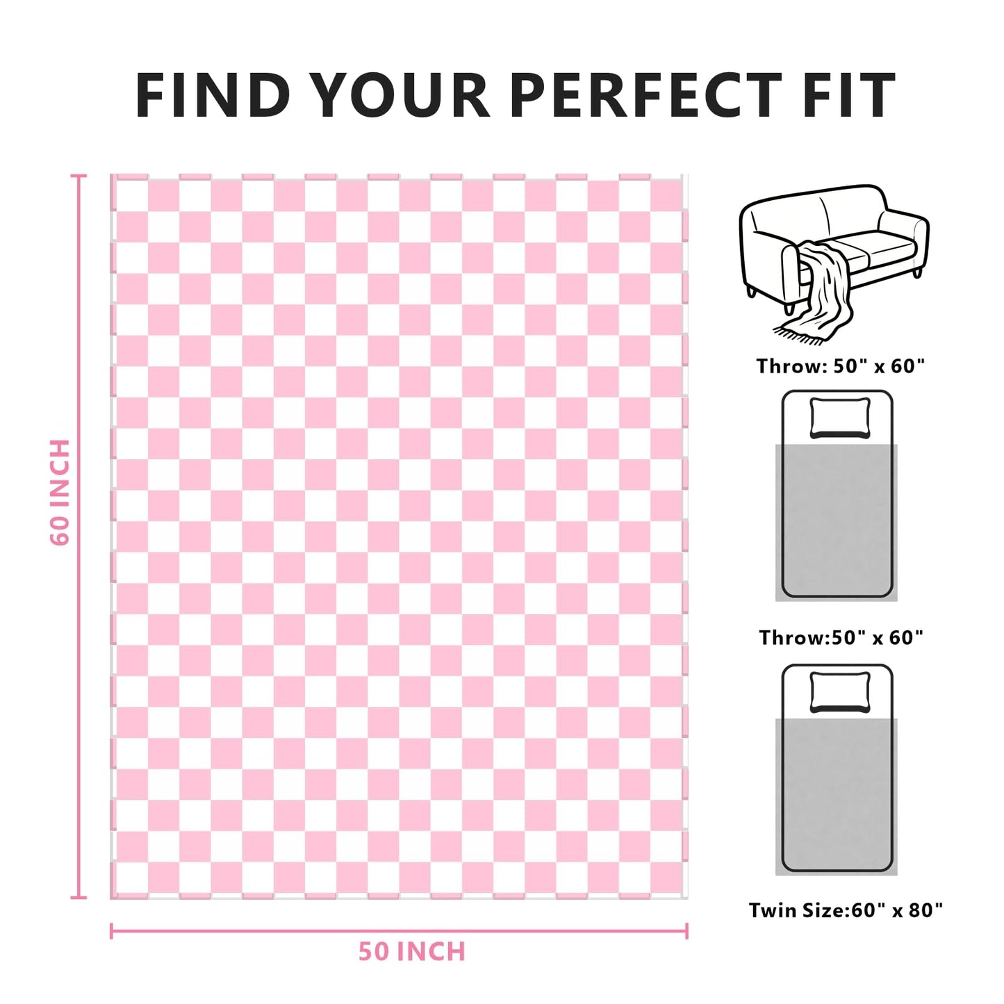 Edenleaf Pink Checkered Blanket, Ultra Soft Fleece Checkered Throw Blankets for Couch Bed and Travel, Luxury Throws for All Seasons, 50x60 Inch, Pink