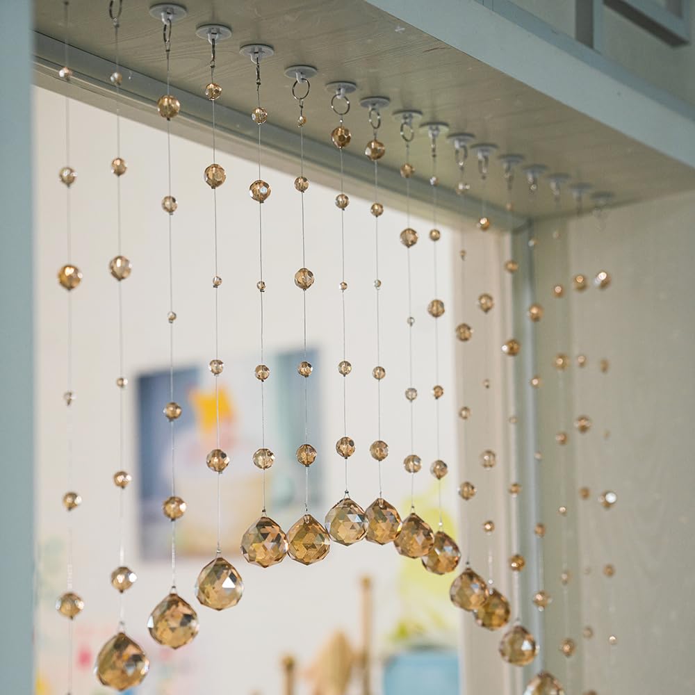Hanbinsen 20 Strings Crystal Beaded Curtain, Arched Door String Curtain, Hanging Doorway Room Divider Suitable for Home, Coffee House, Bedroom, Restaurant. (Chamgagne)
