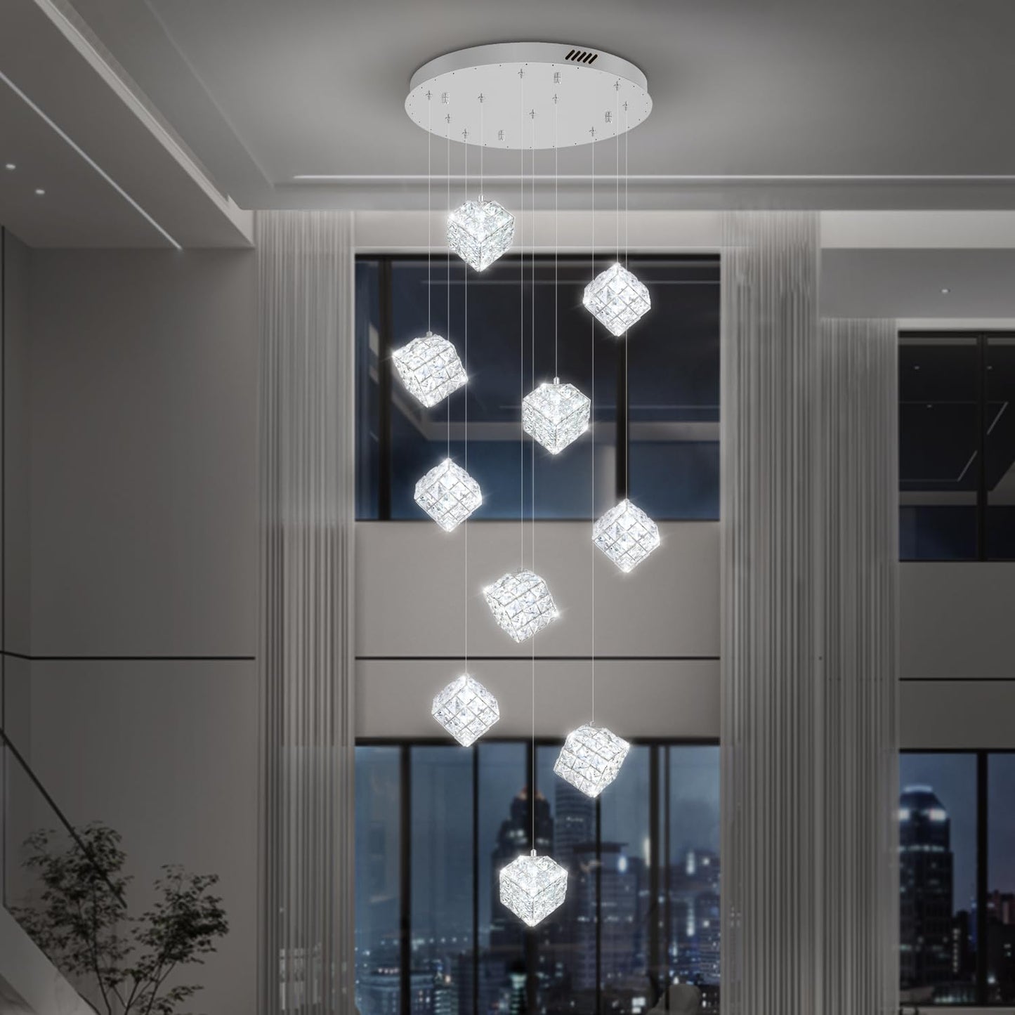 Shial Lighting 10-Lights Foyer Chandelier Modern Crystal Chandeliers Large Chandelier for High Ceilings,Crystal Pendant Light for Living Room Stairwell Dining Room Entryway