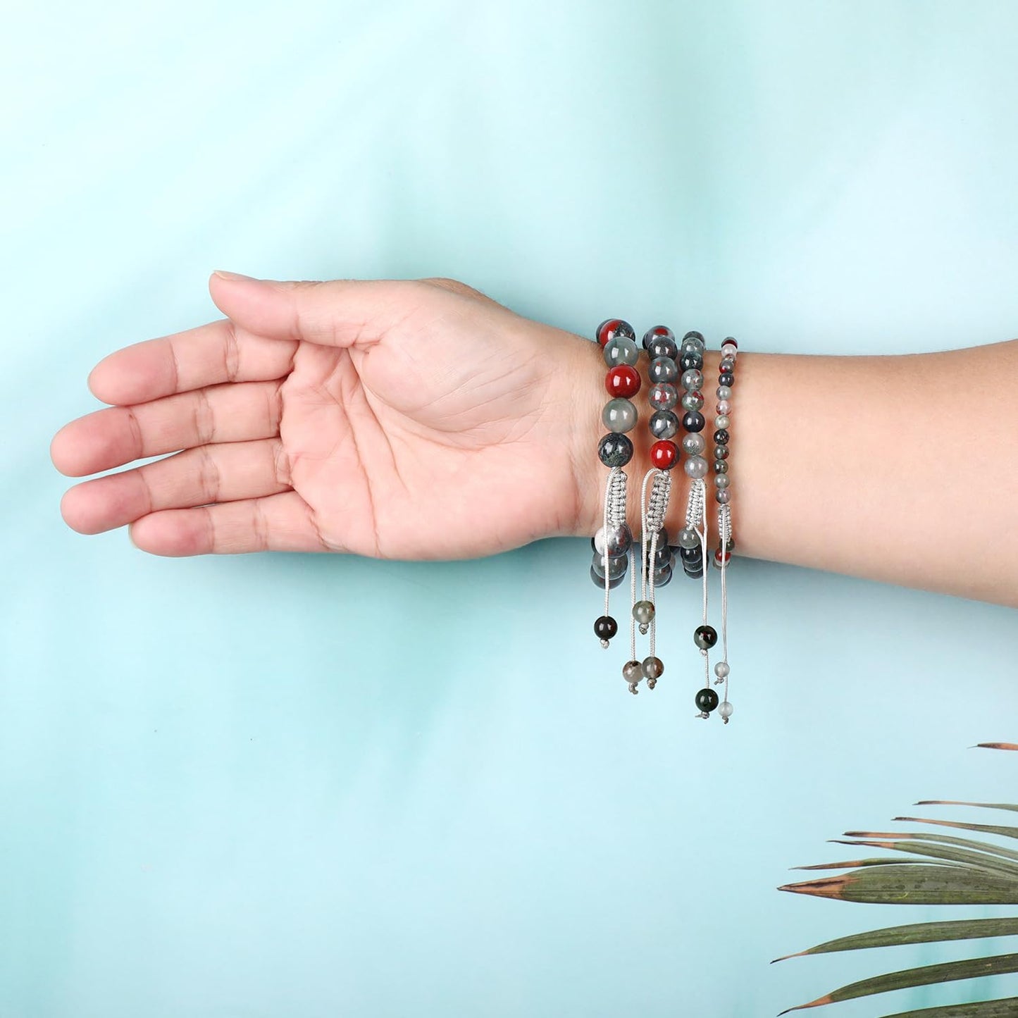 AD Beads 8mm African bloodstone - Strengthen the body - Handmade Natural Stone Crystal Bracelet with Adjustable Macrame String - Yoga Healing Power Energy Gifts for Men and Women