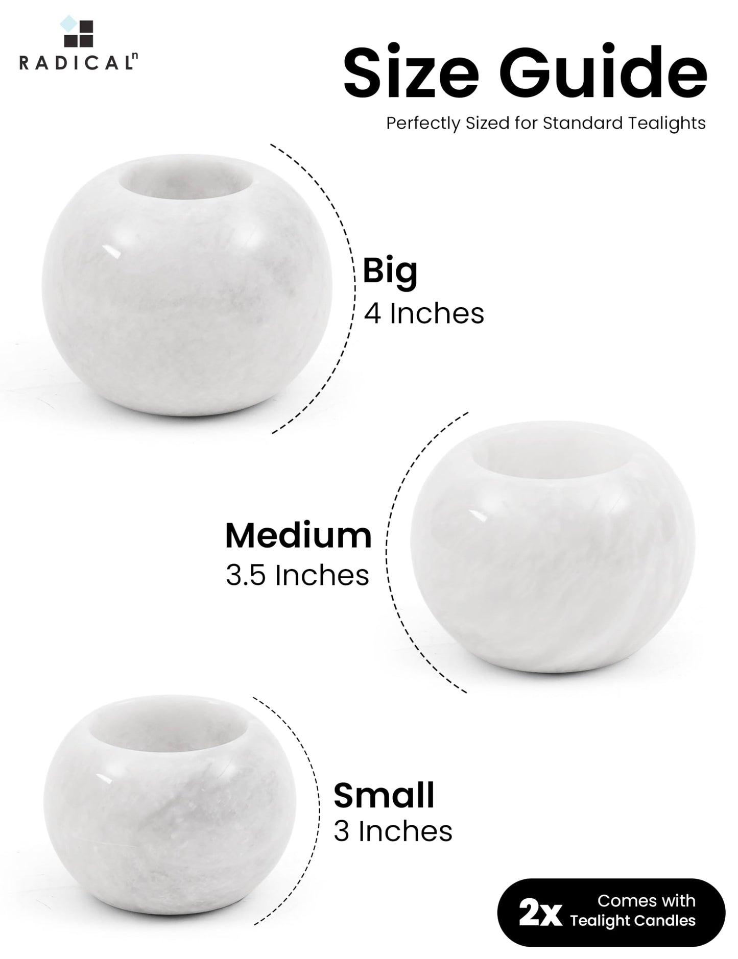 Radicaln Marble Tealight Candle Holder 4" Inches White Handmade Candle Accent for Home Decor, Ideal Set of 3 Small Marble Taper Holder for Table Centerpieces, Votive Candle Holder
