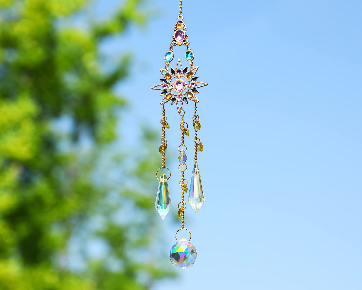 Hanging Sun Catchers with Crystals, Glass Icicle Prisms Rhinestones Suncatcher, Rainbow Maker Pendant Indoor Window Home Car Decor Gift