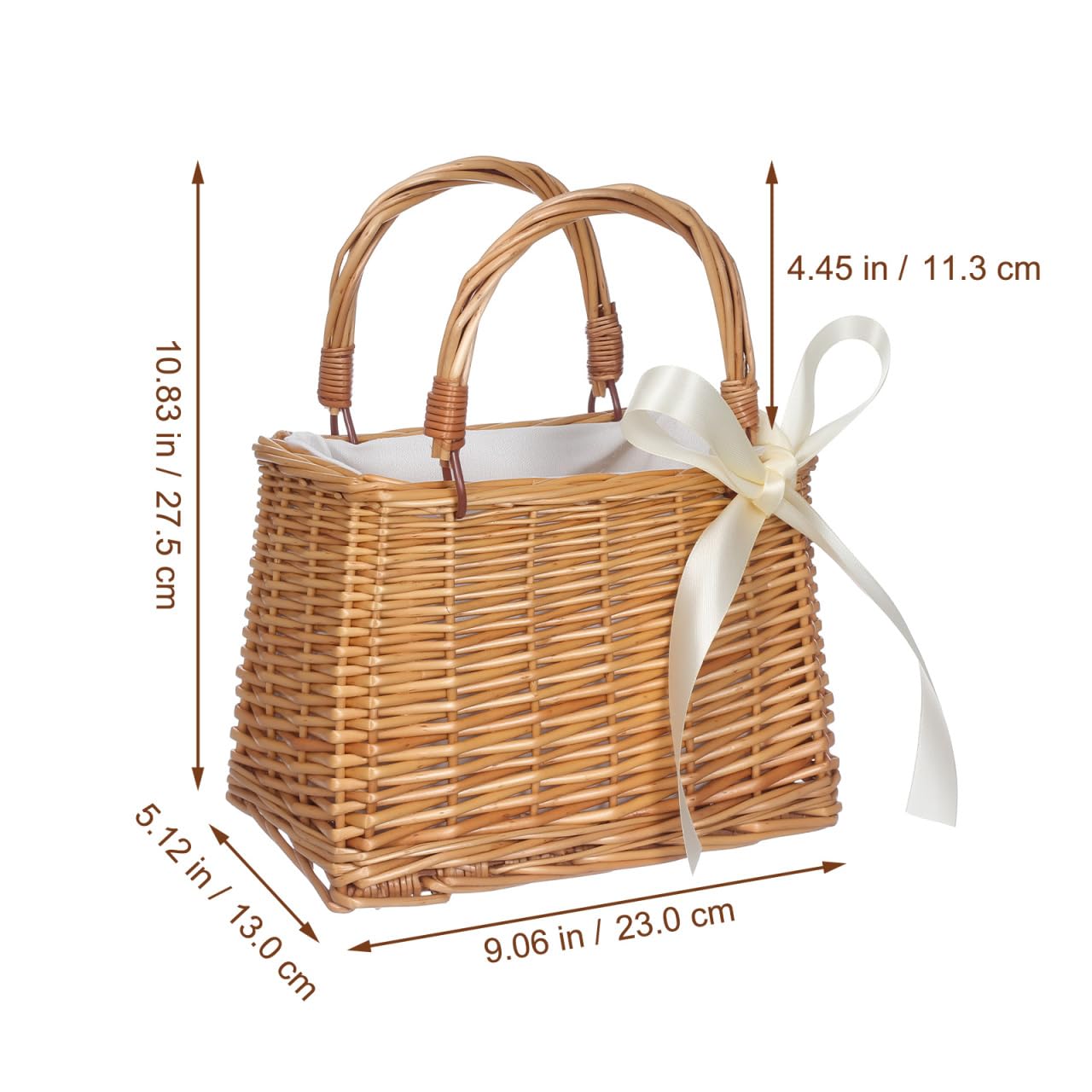 Cabilock Woven Flower Basket with Handle, Plastic Woven Flower Girl Basket for Weddings Ceremony, Small Rustic Boho Handbag, Women Summer Clutch Beach Bag Picnic Decor, 10.22X9.24X5.311in