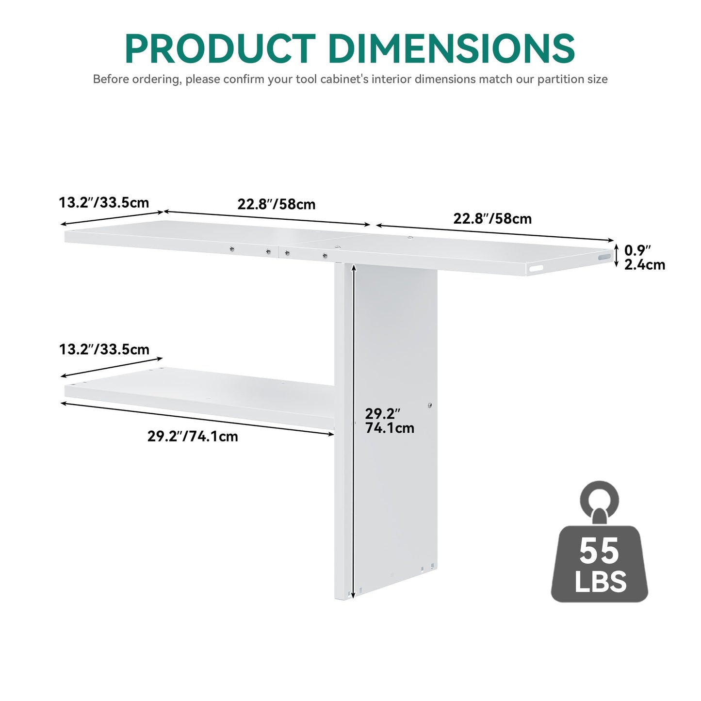 YITAHOME 30cuft Horizontal Storage Shed Shelf, Weatherproof Metal Shelf for 30 cu ft Tool Cabinet, Ideal for Outdoor Use, Easy Assembly,45.6" L X 13.2" W X 29.2" H, White