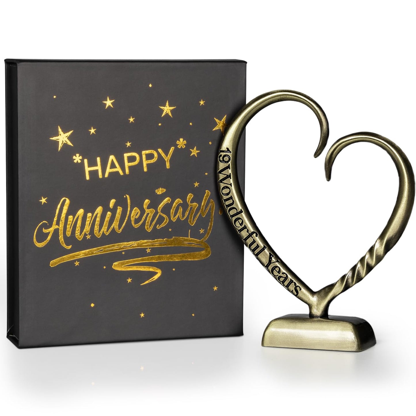BESZONE 19 Year Anniversary Bronze Gifts for Her Him Gift 19th Wedding Anniversary for Couples Wife Husband Men, Hand Forged Bronze Heart Art Keepsake Home Decor Artwork