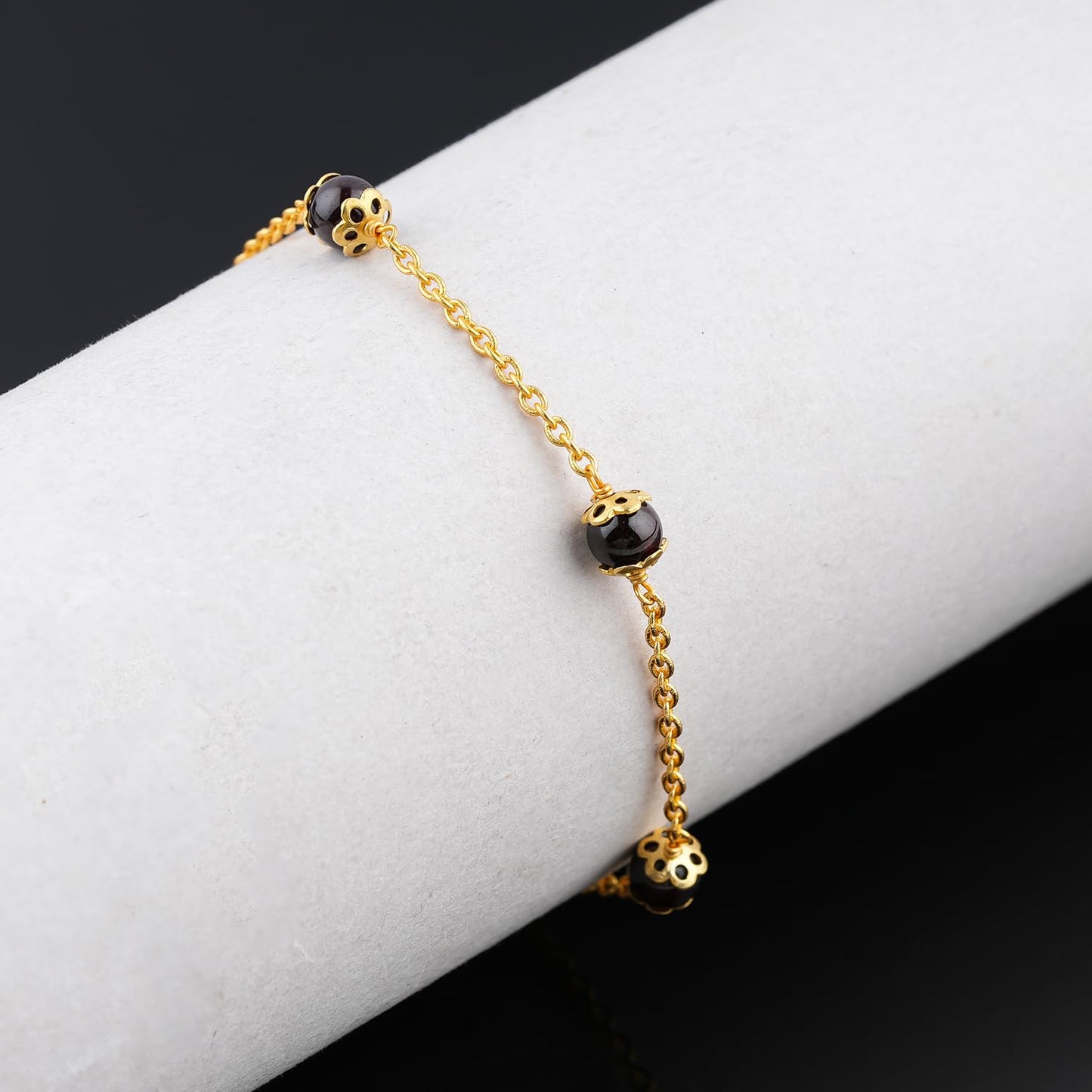 JEWEL OF ROCKS Trendsetting BLACK OBSIDIAN Anklet, Handmade Craft, Anklet Beads Bracelet, Chakra Healing Anklet, Gemstone Women Jewelry, Hypoallergenic Gold Plated Brass Anklet 9 inch+1.5"