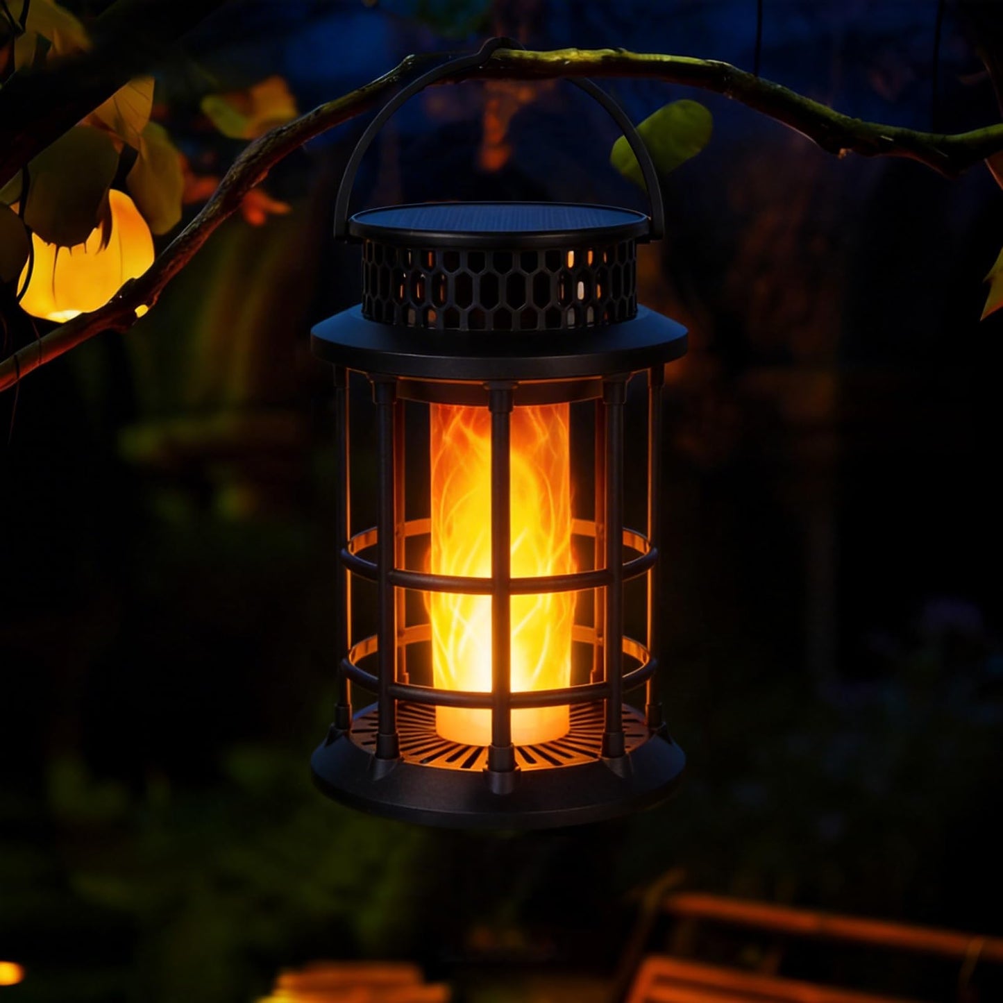 ELUTENG Solar Lantern Outdoor Waterproof Flickering Flame Hanging Lantern, 1200mAh Solar Torch Lights for Patio | Pathway | Yard | Outside Decor