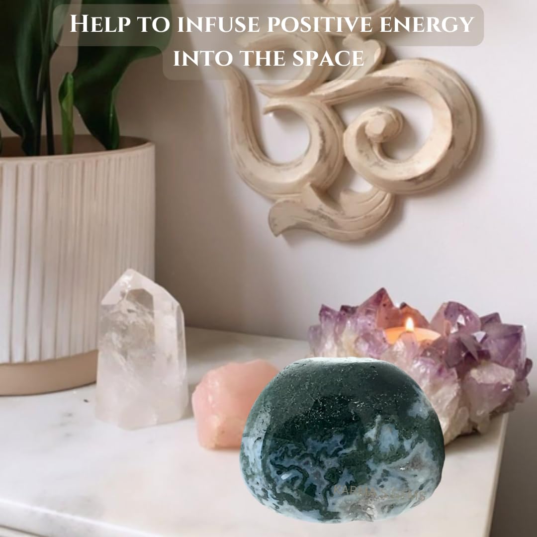 Karma Gems Moss Agate Tumbled Stones Natural Crystal Kit for Reiki Healing Crystal Polished, Tumble Stones, Chakra Balancing, Reiki Gift, Home Decor (15-25 MM)