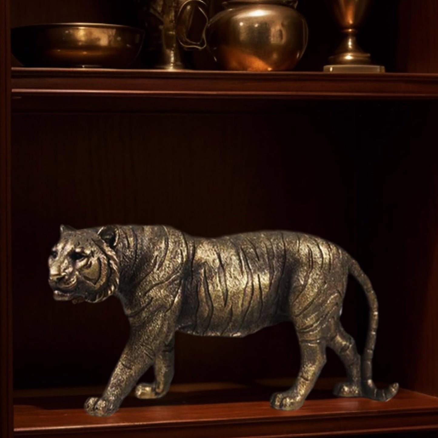 Juliahestia Lifelike Tiger Statue Large Animal Figurines Bronze Resin Decoration for Home Office Desk Shelf Stockholm Style Room Decor Unique Wild Animal Sculpture Gifts for Men