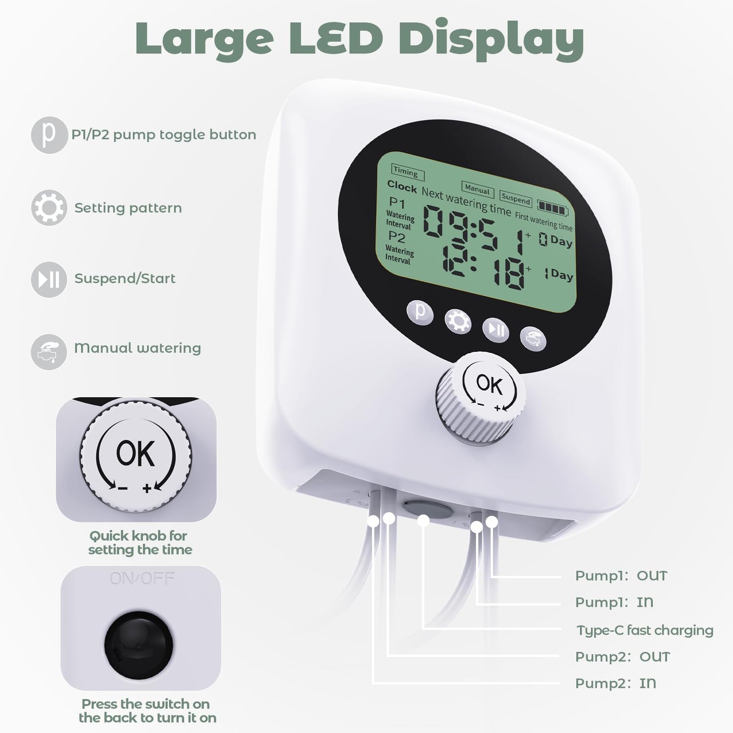 Dual Pump Automatic Plant Waterer Indoor, Self Watering System for 30 Potted Plants, Vacation Plant Watering Devices, Automatic Watering System with Digital Programmable Water Timer