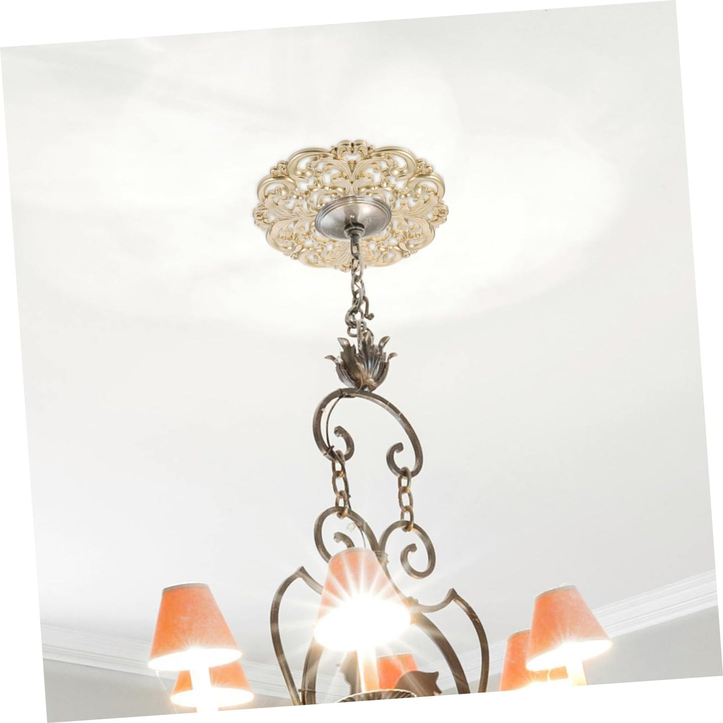 GRIRIW Living Room Chandelier Ceiling Lamp Flower Ceiling Light Plastic Carving Decorative Medallion European Style Light Decoration Medallion