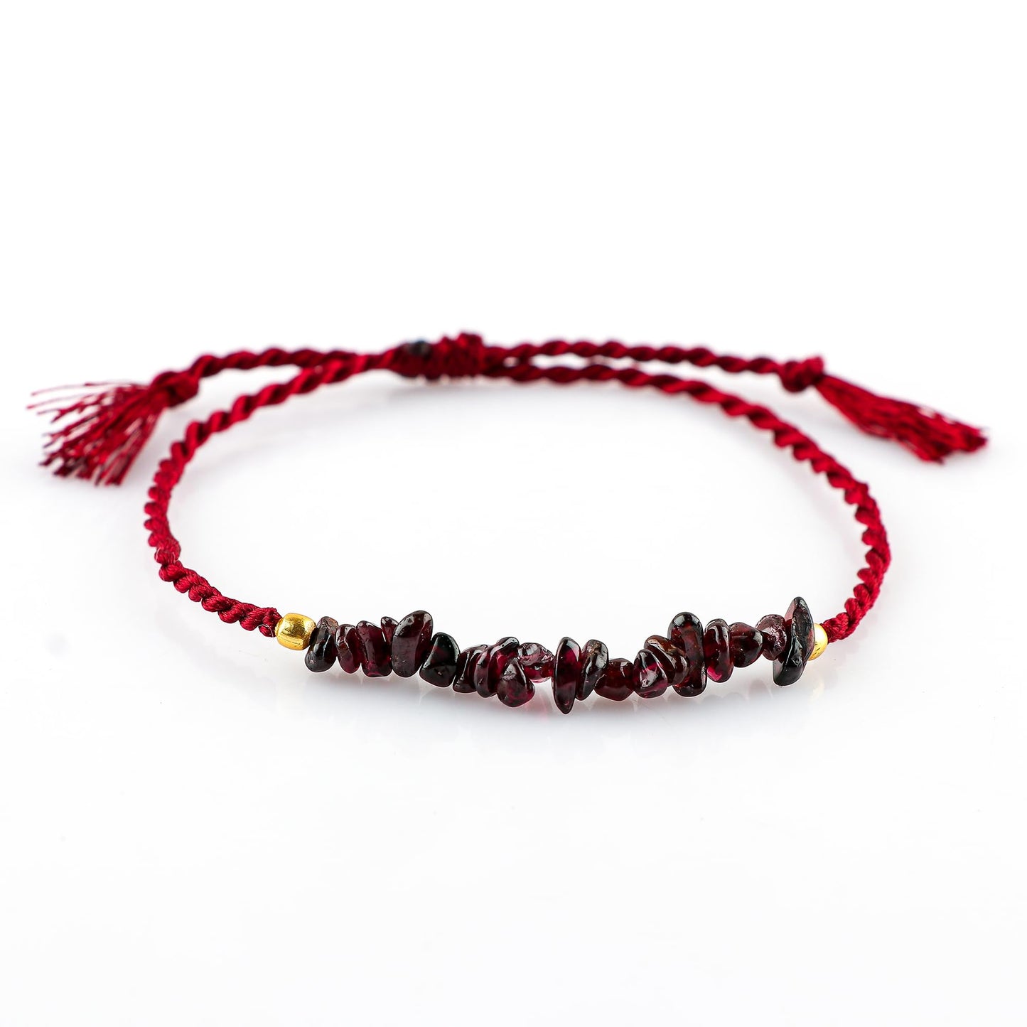 NJCRAFT Red Garnet Bracelet for Women | Natural Red Garnet Gemstone Chips Adjustable Braided Bracelet (Approx. 6 Carat) | Handmade Slider Rope Bracelet 6+4 Inch | Minimalist Jewelry Gift