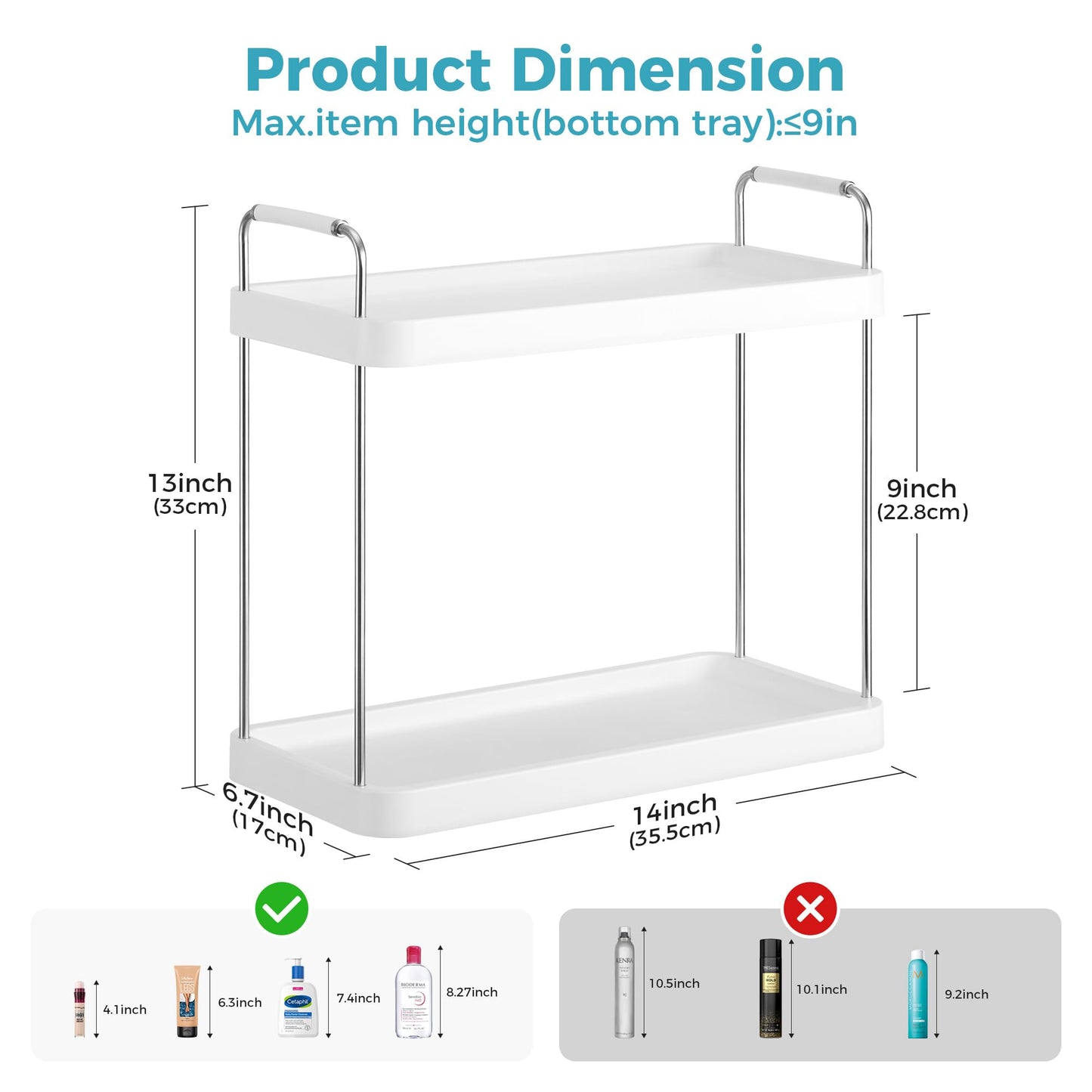 Vtopmart 2-Tier Bathroom Countertop Organizer, Vanity Dresser Counter Tray Shelf for Skincare, Perfume, Makeup, Silver